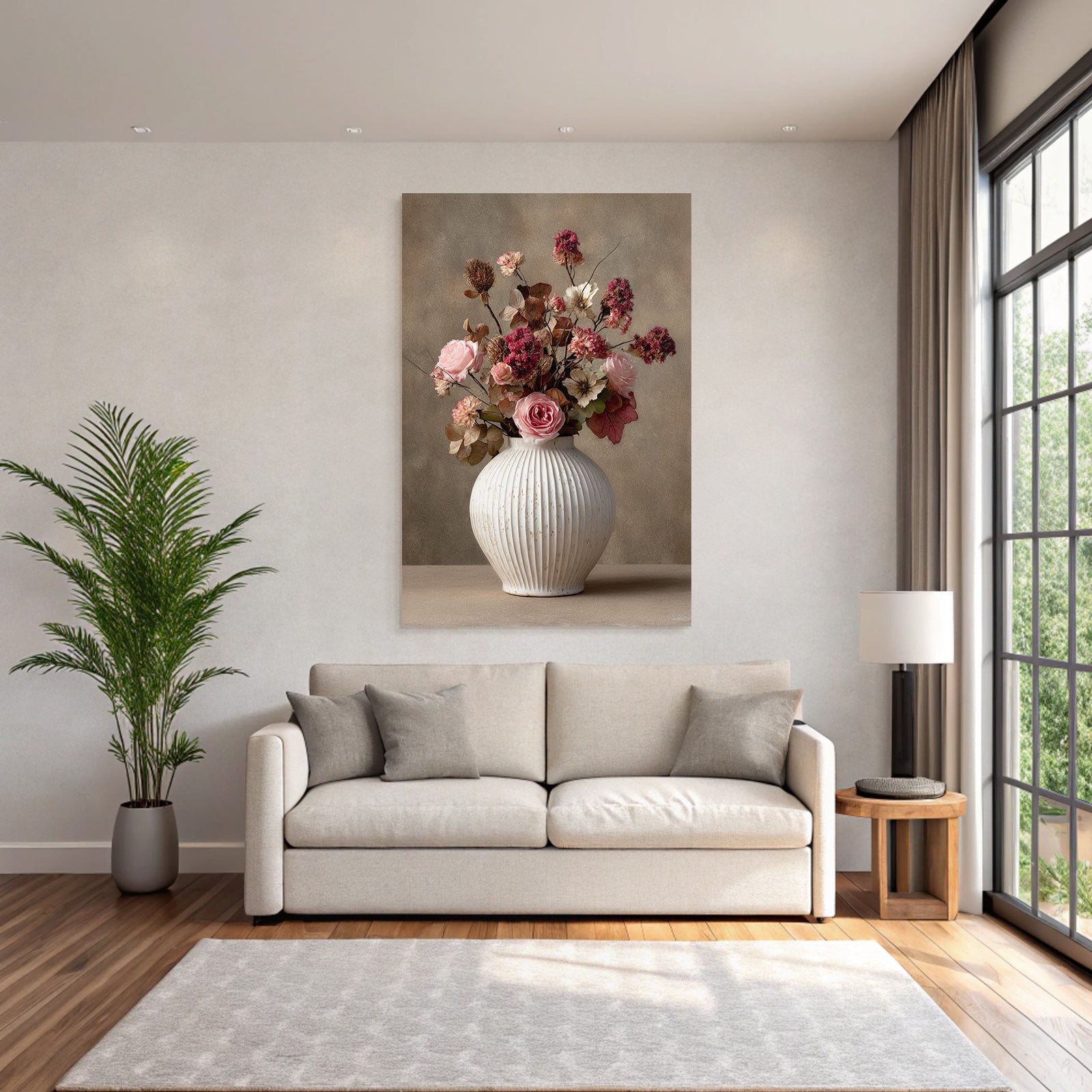 Trocken Retro Flowers Schöne Anordnung In Einem Dekorativen Vase Mit Rosen Und Dried Foliage