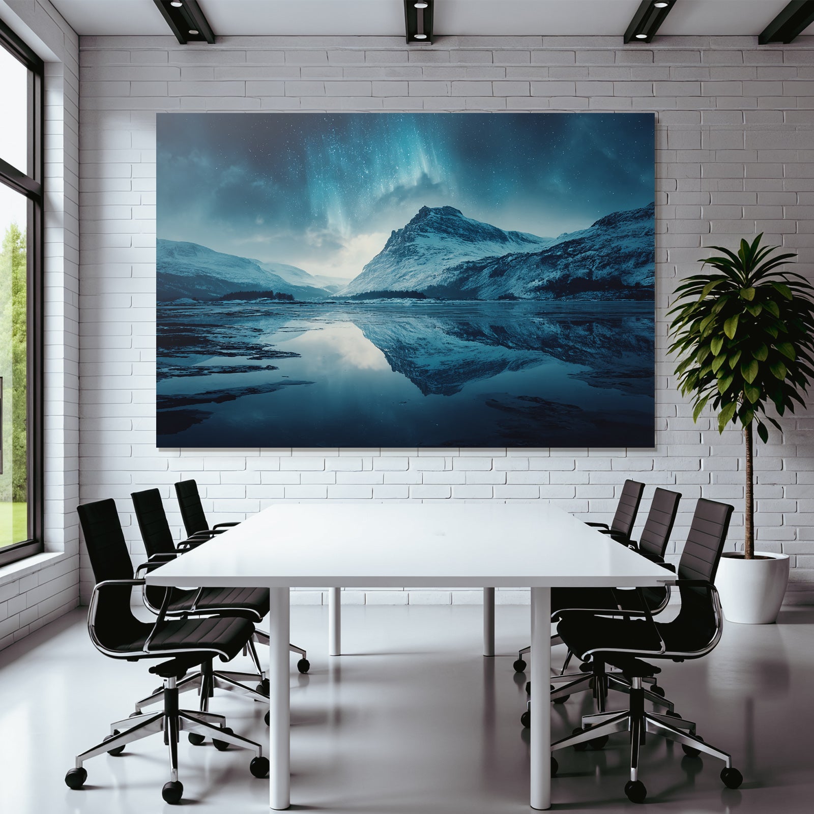 Polarlicht Szenische Landlandschaft Mit Bergen Und Aurora Borealis Reflektiert Im Wasser | Fjorde und Gletscher | Landschaften