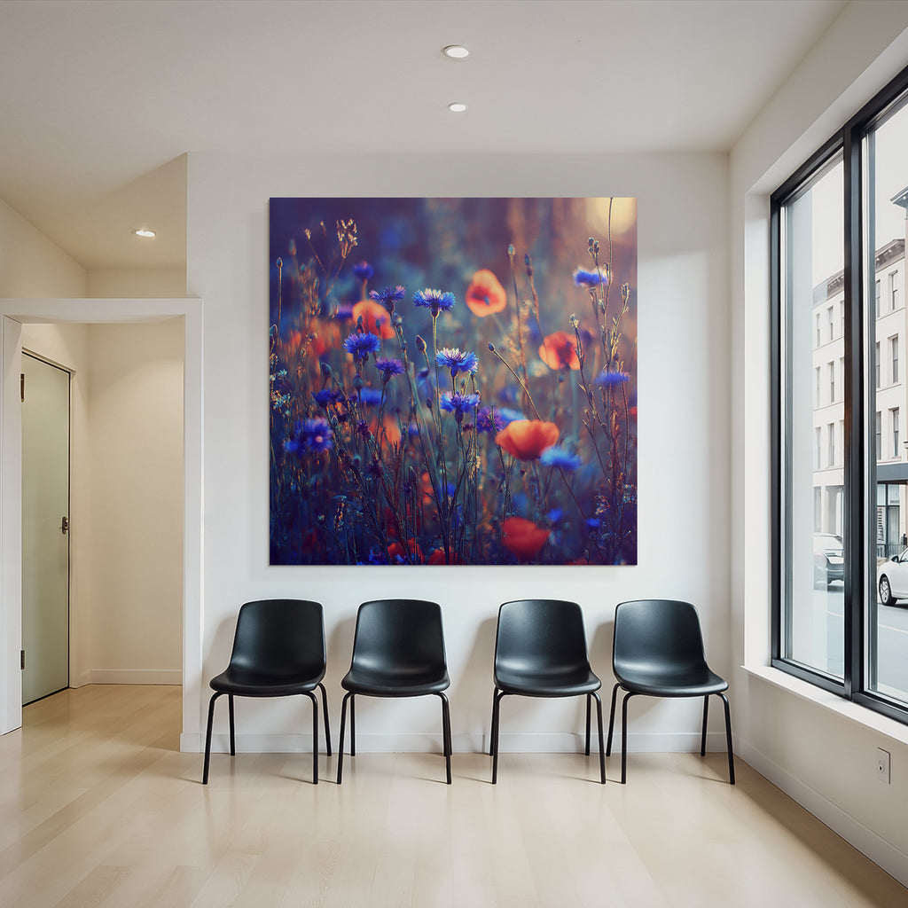 Wiese Mit Roten Und Blaunen Korn Und Mohn