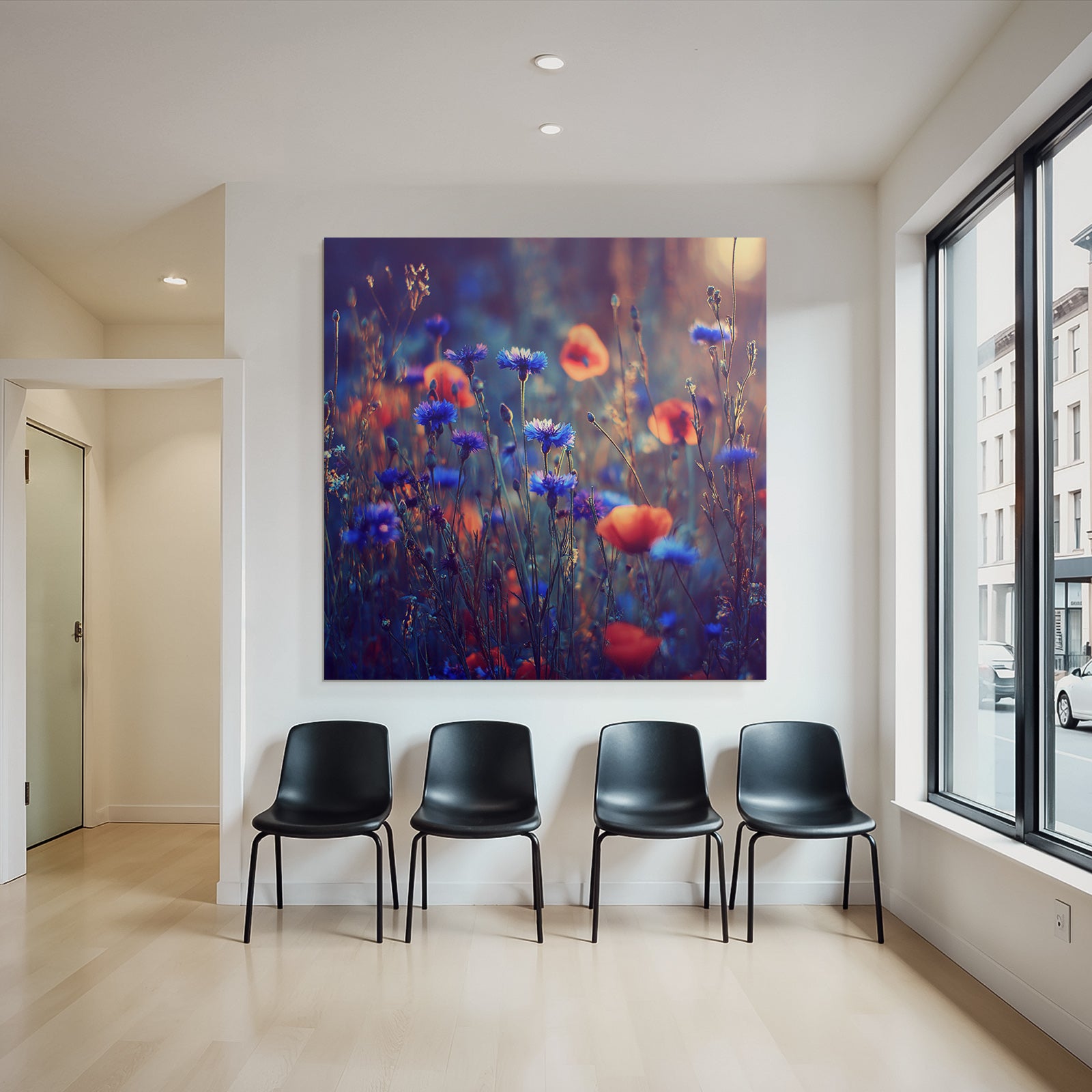 Wiese Mit Roten Und Blaunen Korn Und Mohn