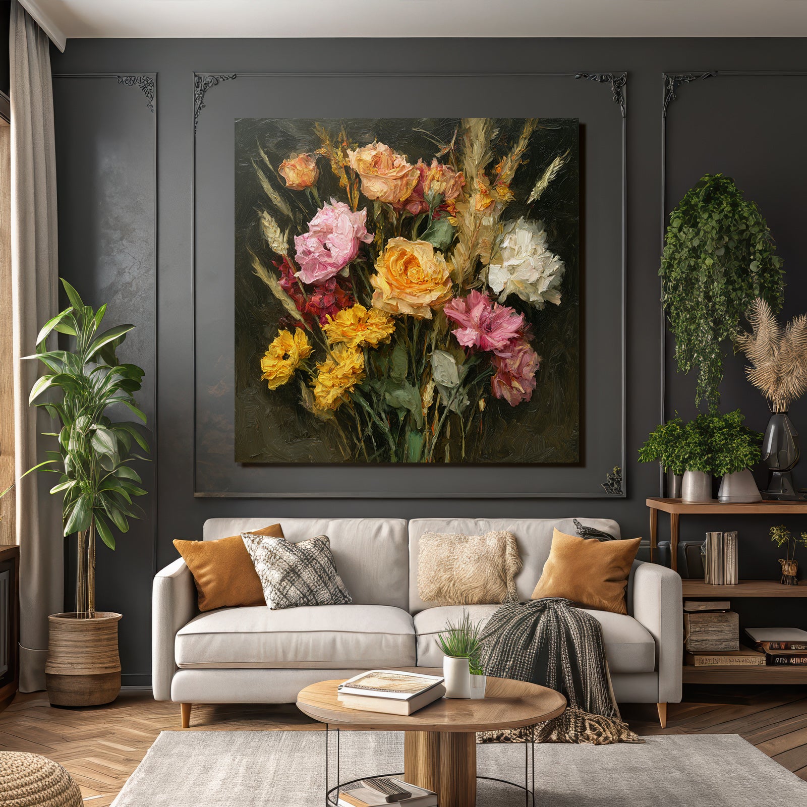 Trocken Retro Flowers Strauss Verschiedene Rosen Vibrante Farben Kunststil