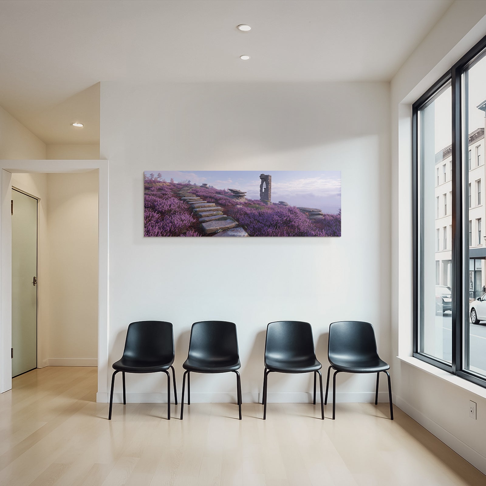 Ruhige Landschaft Mit Steinstufen Und Violetten Blumen | Duenen und Heide | Landschaften