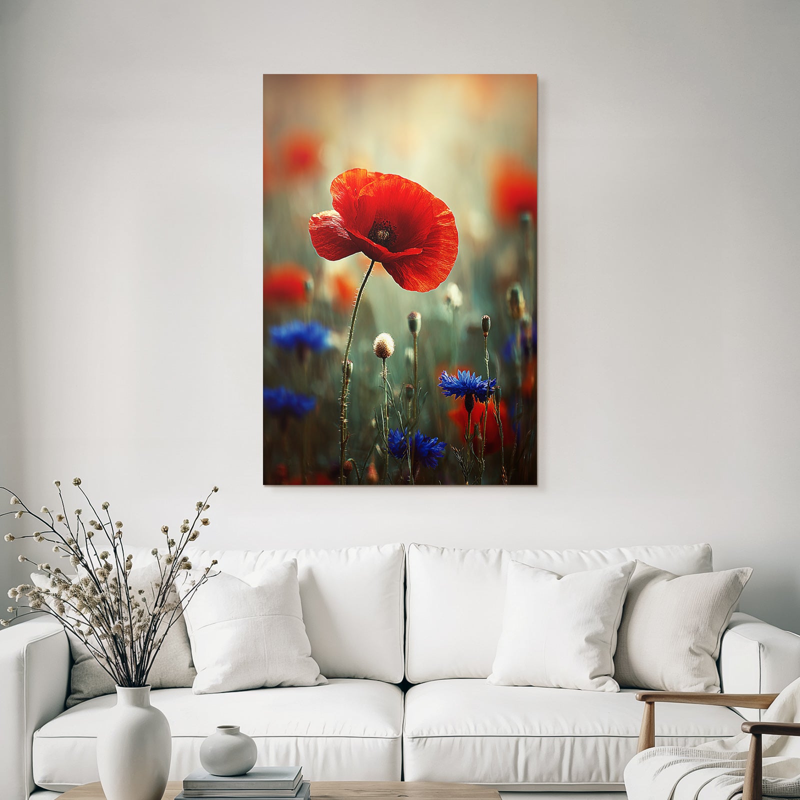 Roter Mohn Im Wildfeld Mit Blaün Korn