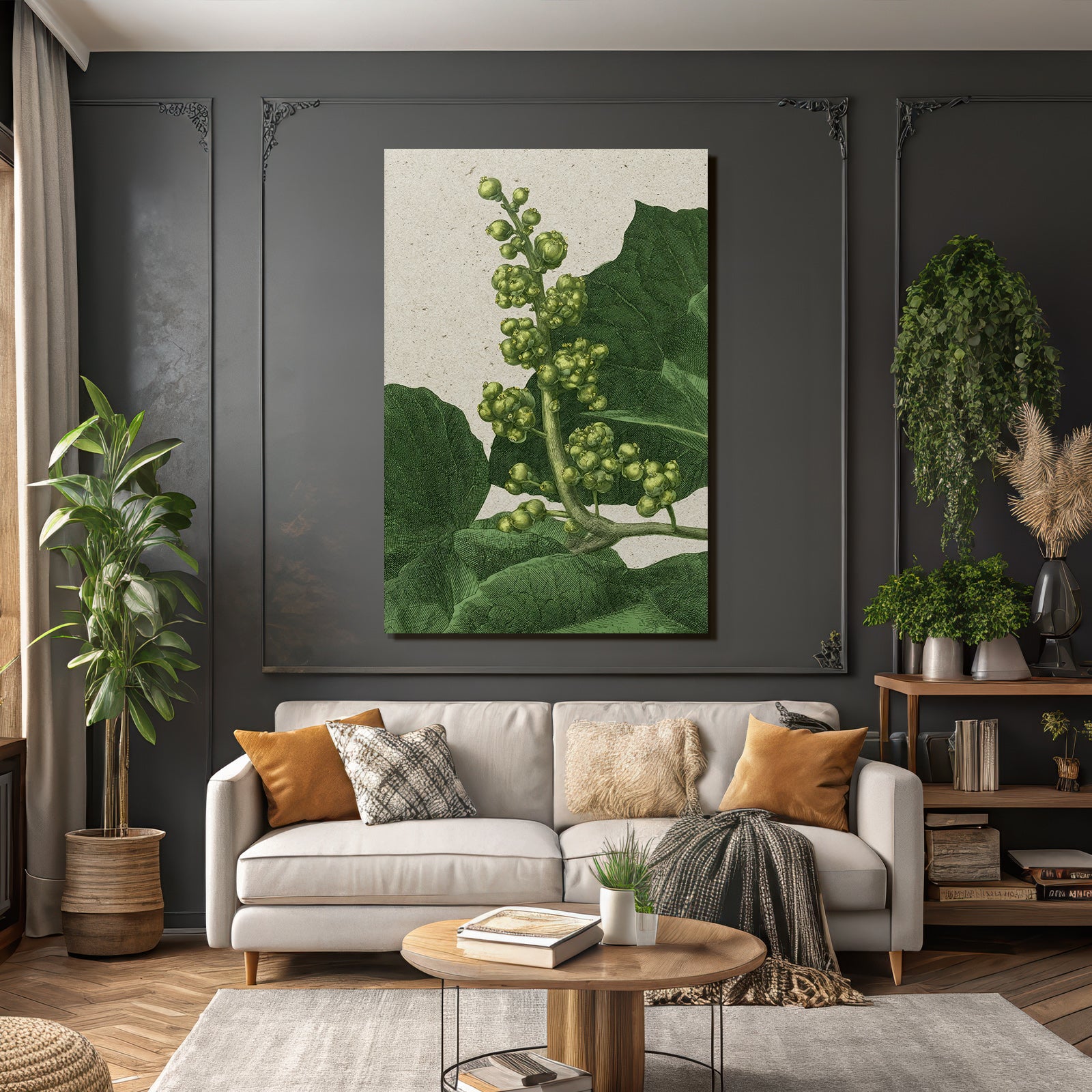 Botanische Illustration Mit Grünen Blättern Und Fruchtständen