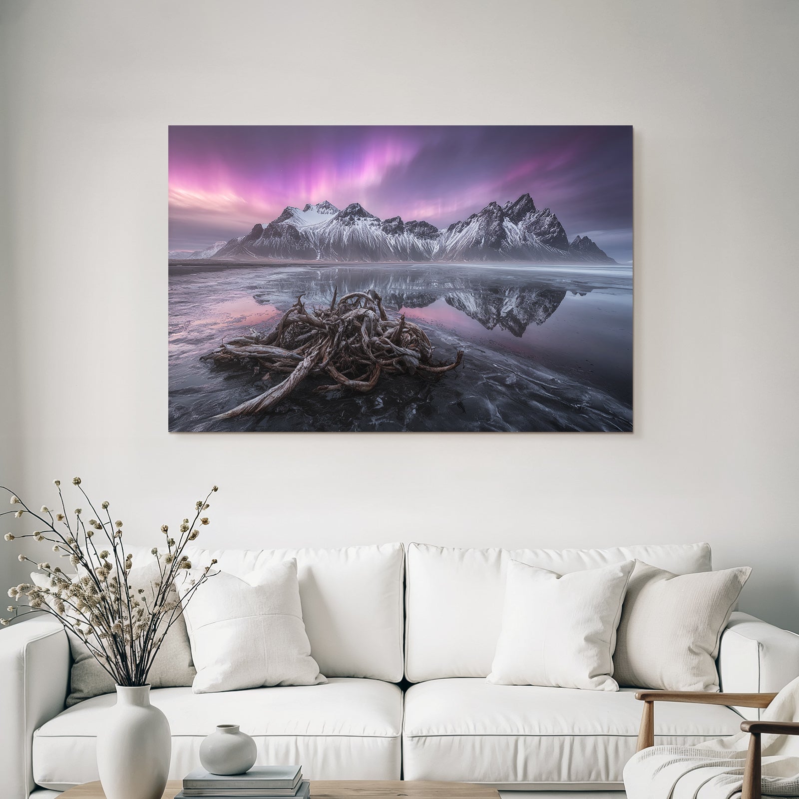 Polarlicht Schneebedeckte Berge Reflexion Im Wasser Atemberaubende Landschaft Sonnenaufgang Sonnenuntergang | Fjorde und Gletscher | Landschaften
