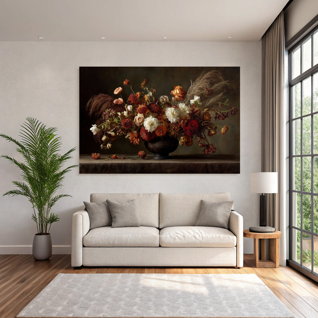 Trocken Retro Flowers Strauss Dunkle Vase Mood Background Stillleben