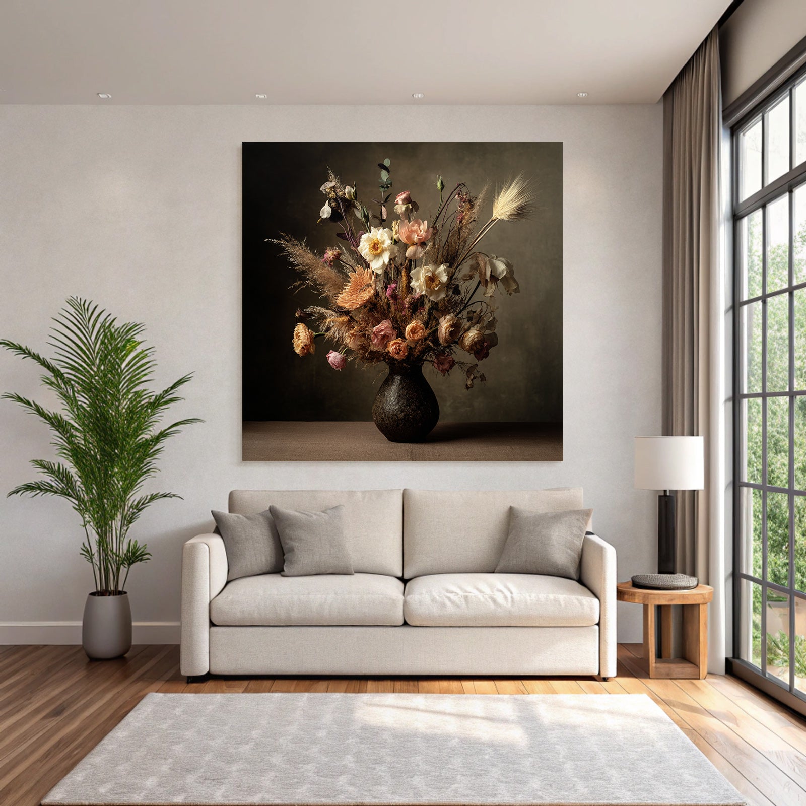 Trocken Retro Flowers Getrocknete Kranz Im Dunklen Vase Mit Warmem Hintergrund