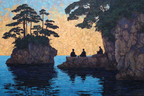 Yoga Meditation Friedliche Landschaft Mit Figuren Am Wasser Sunset | Yoga und Meditation | Themen und Hobbys