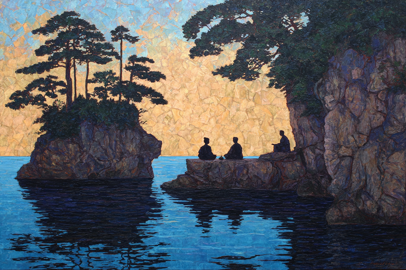 Yoga Meditation Friedliche Landschaft Mit Figuren Am Wasser Sunset | Yoga und Meditation | Themen und Hobbys