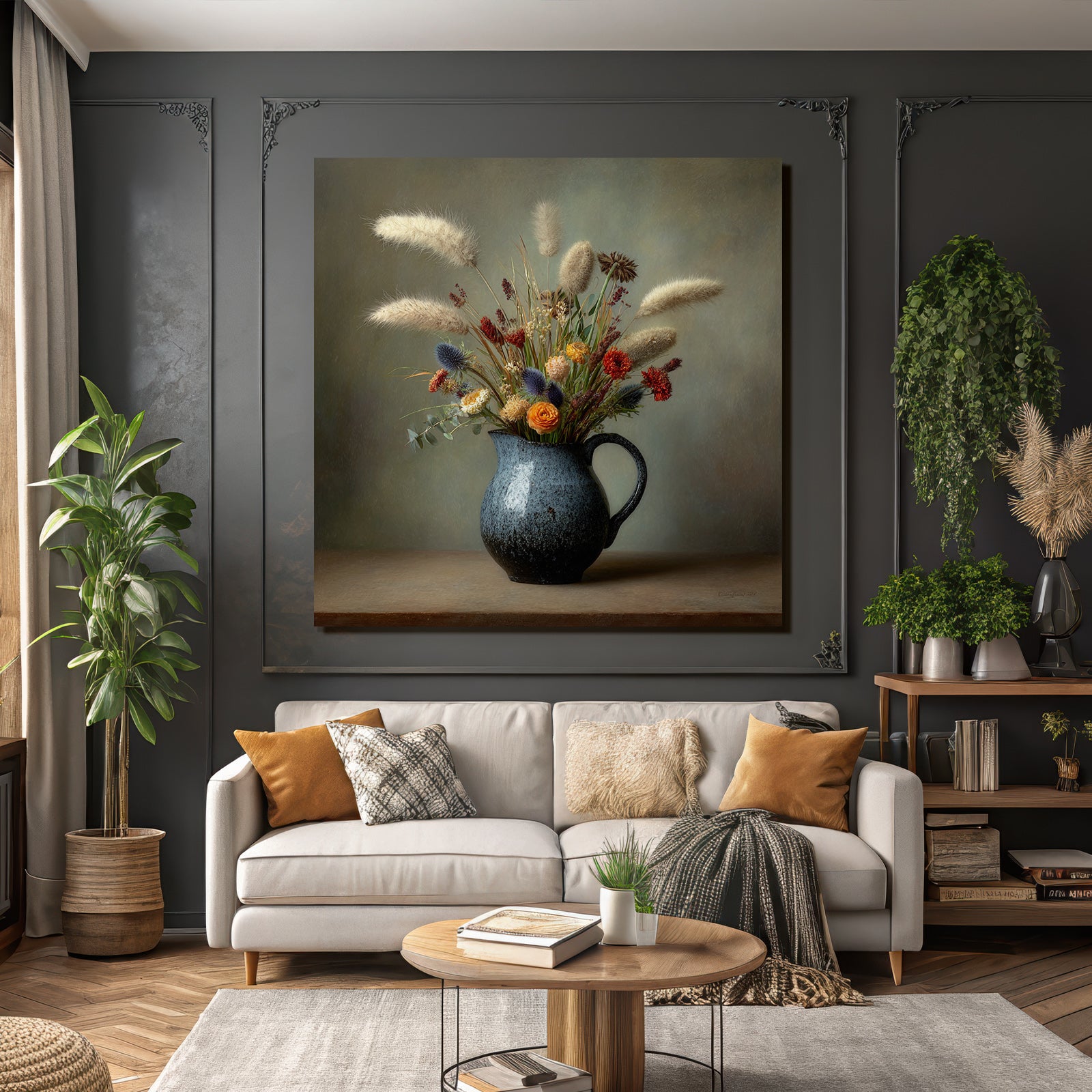 Trocken Retro Flowers Trockene In Schwarzem Gefäss Stillleben Arrangement