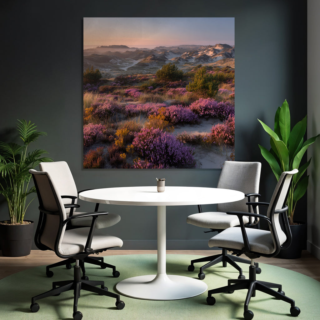 Rollende Hügel Sanddünen Blühende Blumen Morgengraün | Duenen und Heide | Landschaften