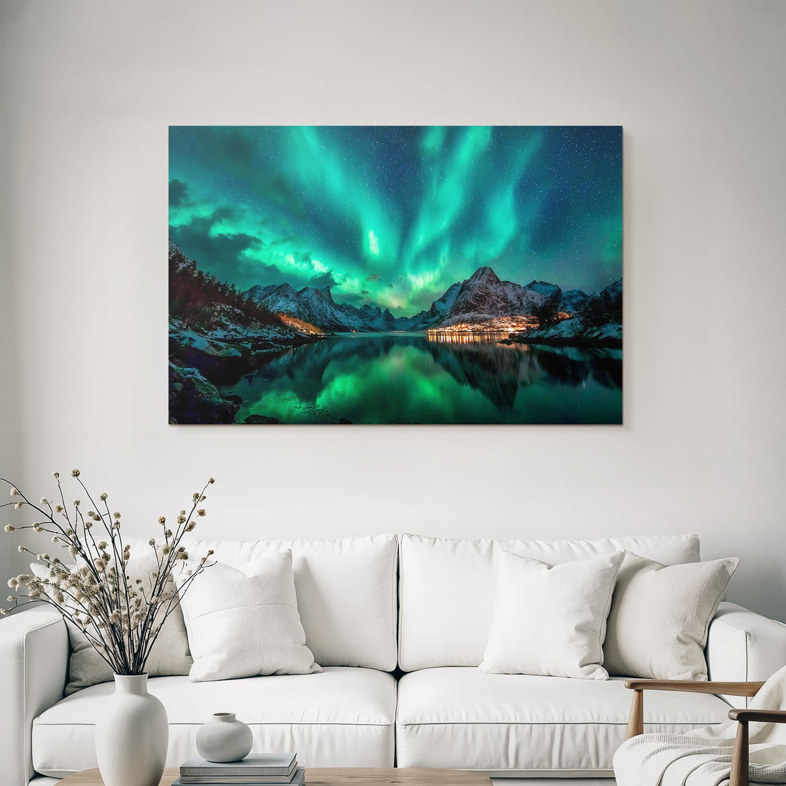 Polarlicht Nordlichter Bergreise Und Sternenhimmel Reflexion Auf Wasser | Fjorde und Gletscher | Landschaften