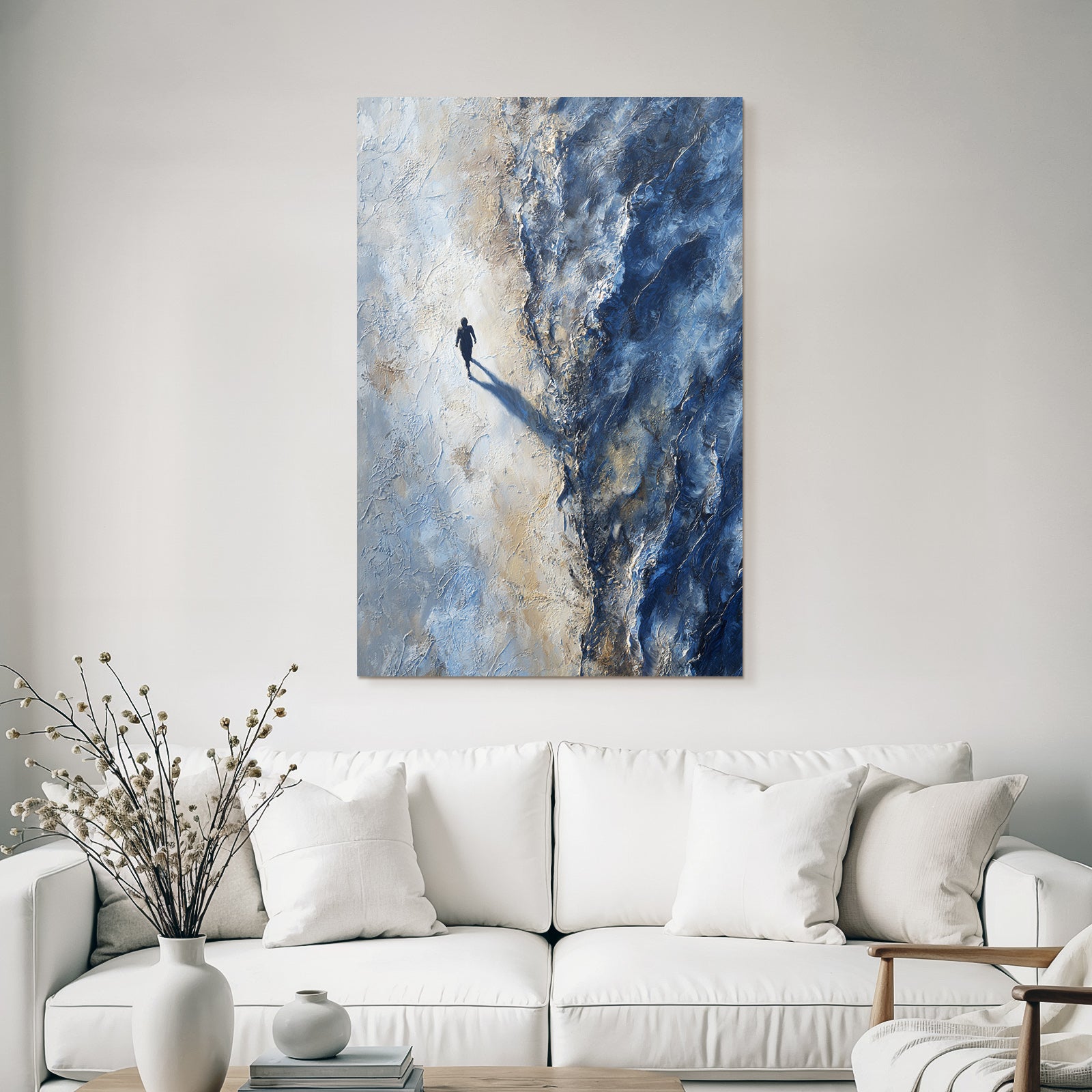 Yoga Meditation Einsame Figur Im Abstrakten Landschaft Blue Beige | Yoga und Meditation | Themen und Hobbys