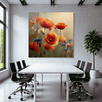 Lebhafte Wiese Mit Orangen Mohn Und Blaün Korn