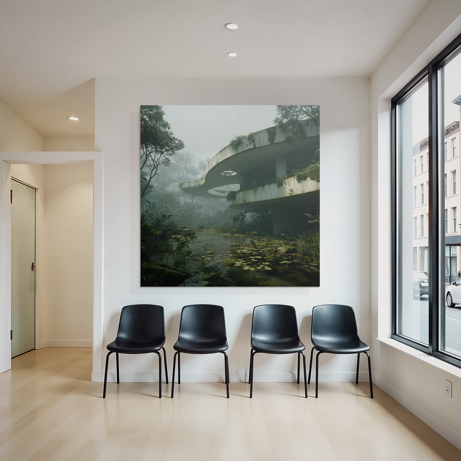 Abstrakte Architektonische Struktur Umschlossen Von Vegetation Und Nebel | Lost Places | Architektur