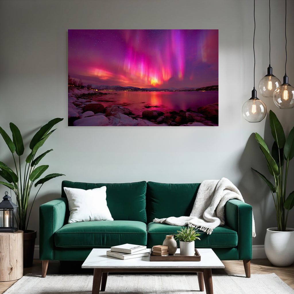 Polarlicht Aurora Borealis Nordlichter Nachtlandschaft Reflexion Wasser | Fjorde und Gletscher | Landschaften