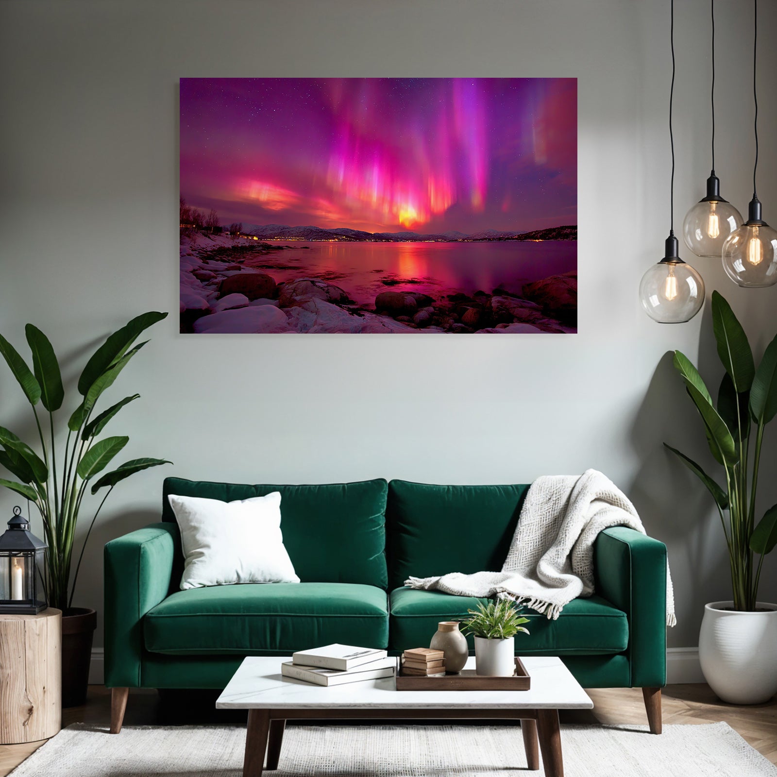 Polarlicht Aurora Borealis Nordlichter Nachtlandschaft Reflexion Wasser | Fjorde und Gletscher | Landschaften