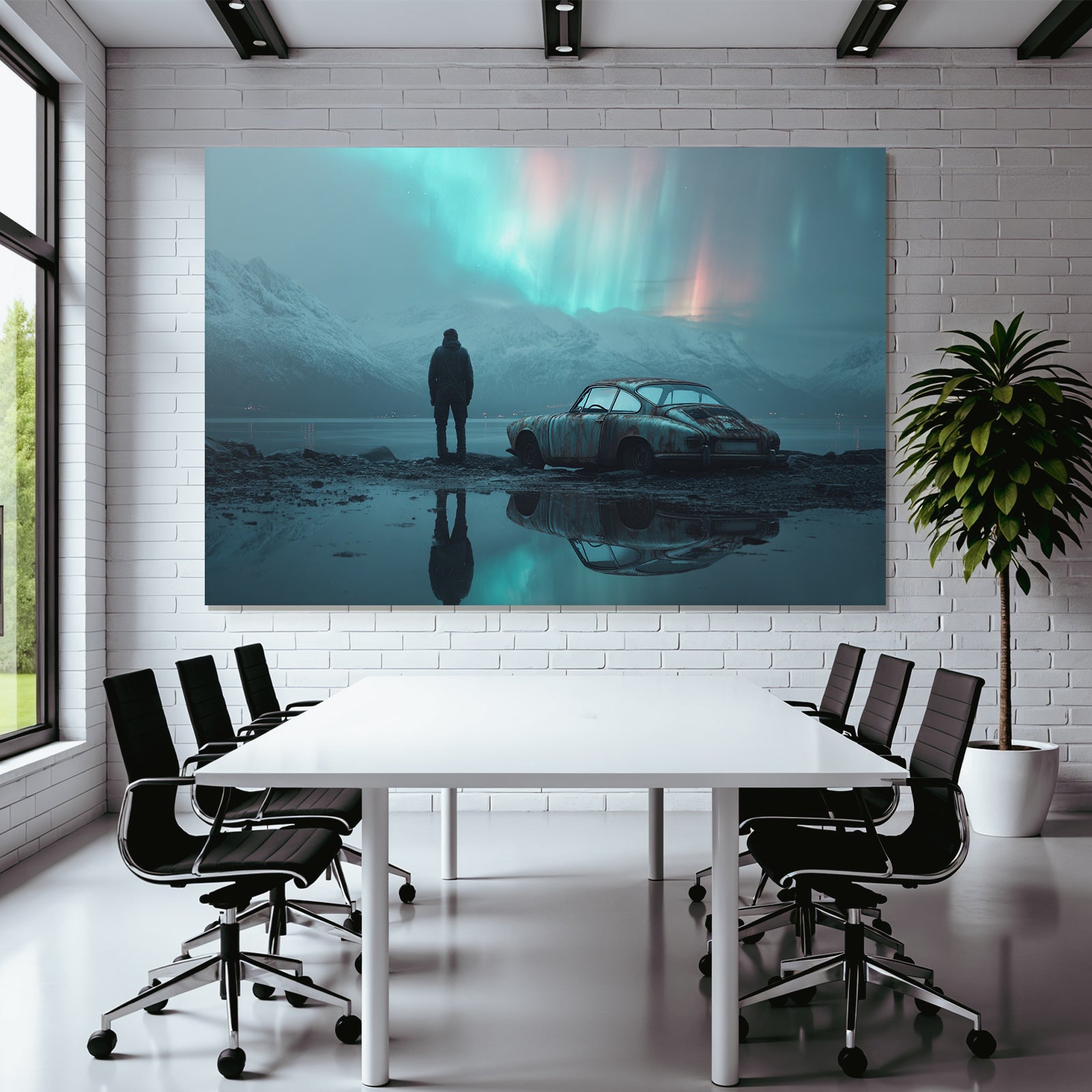Polarlicht Ruhige Landschaft Aurora Borealis Auto Am Wasser | Fjorde und Gletscher | Landschaften