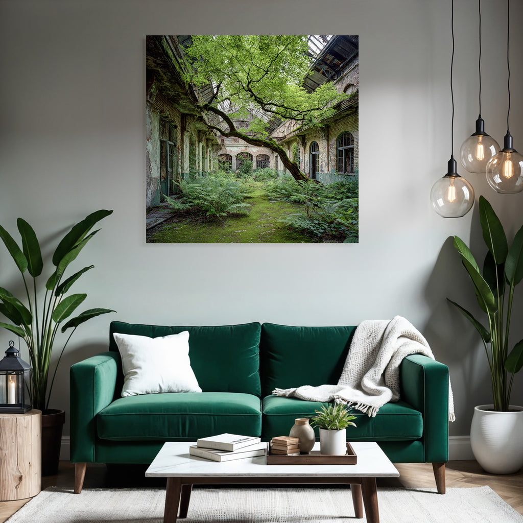 Verlassener Innenraum Natur Erobert Mit Baum Und Farnen | Lost Places | Architektur