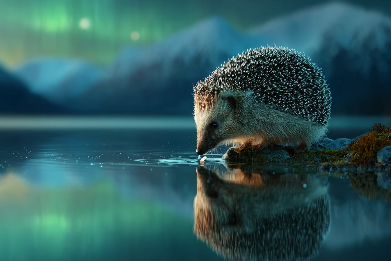 Polarlicht Hedgehog Am Wasser Aurora Borealis Landschaft | Fjorde und Gletscher | Landschaften