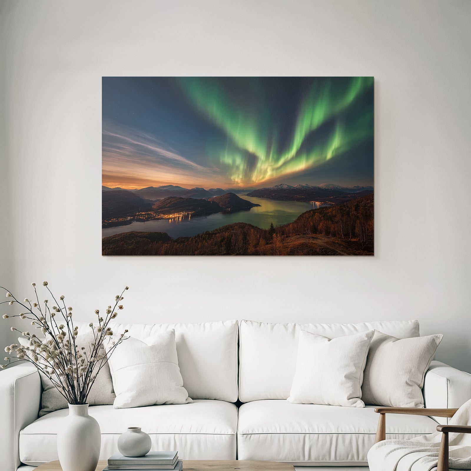 Polarlicht Nordlichter Über Berge Und Fjord Wunderschöne Naturerscheinung | Fjorde und Gletscher | Landschaften