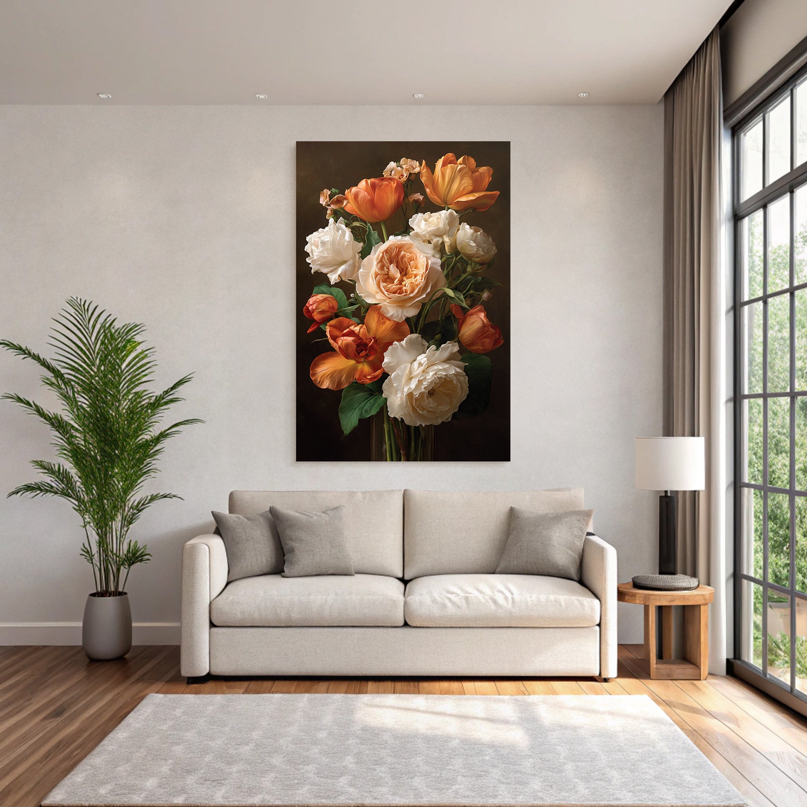 Strauss Mit Orange Und Weissen Rosen Und Tulpen