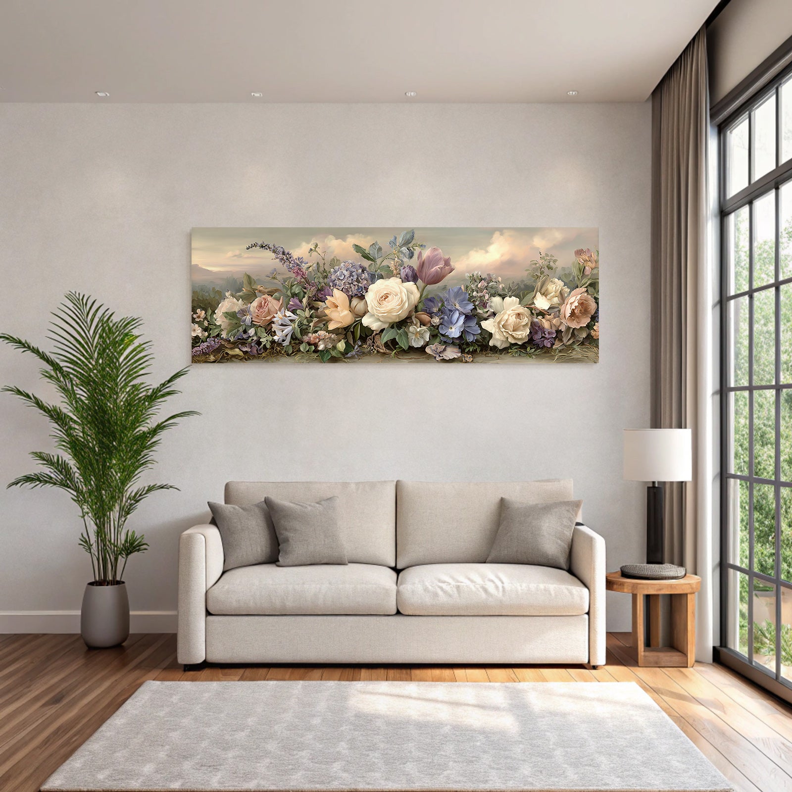 Romantische Landschaft Mit Rosen Und Tulpen Im Morgendlichen Pastelllicht