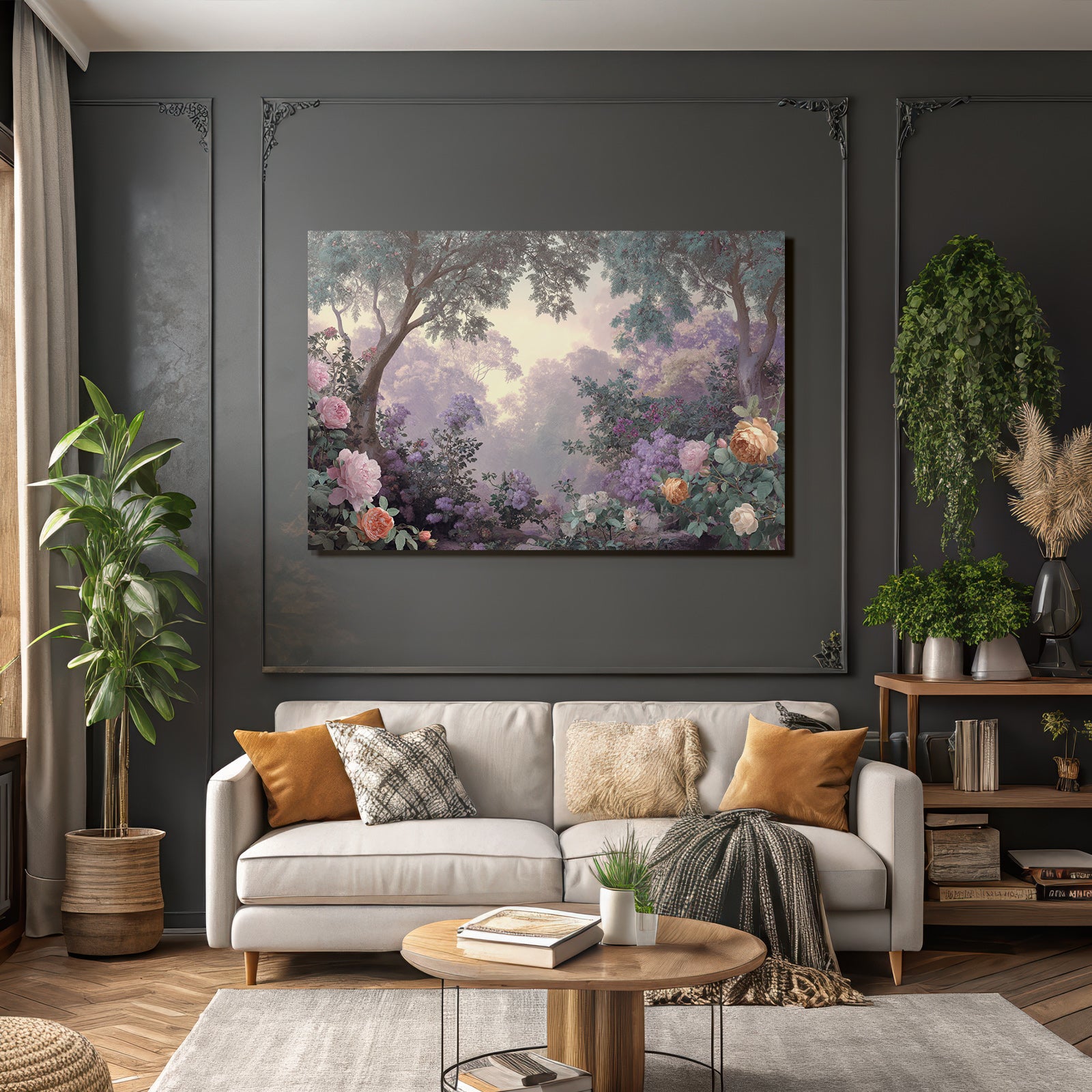 Traumhafte Pastelllandschaft Mit Rosen Und Flieder