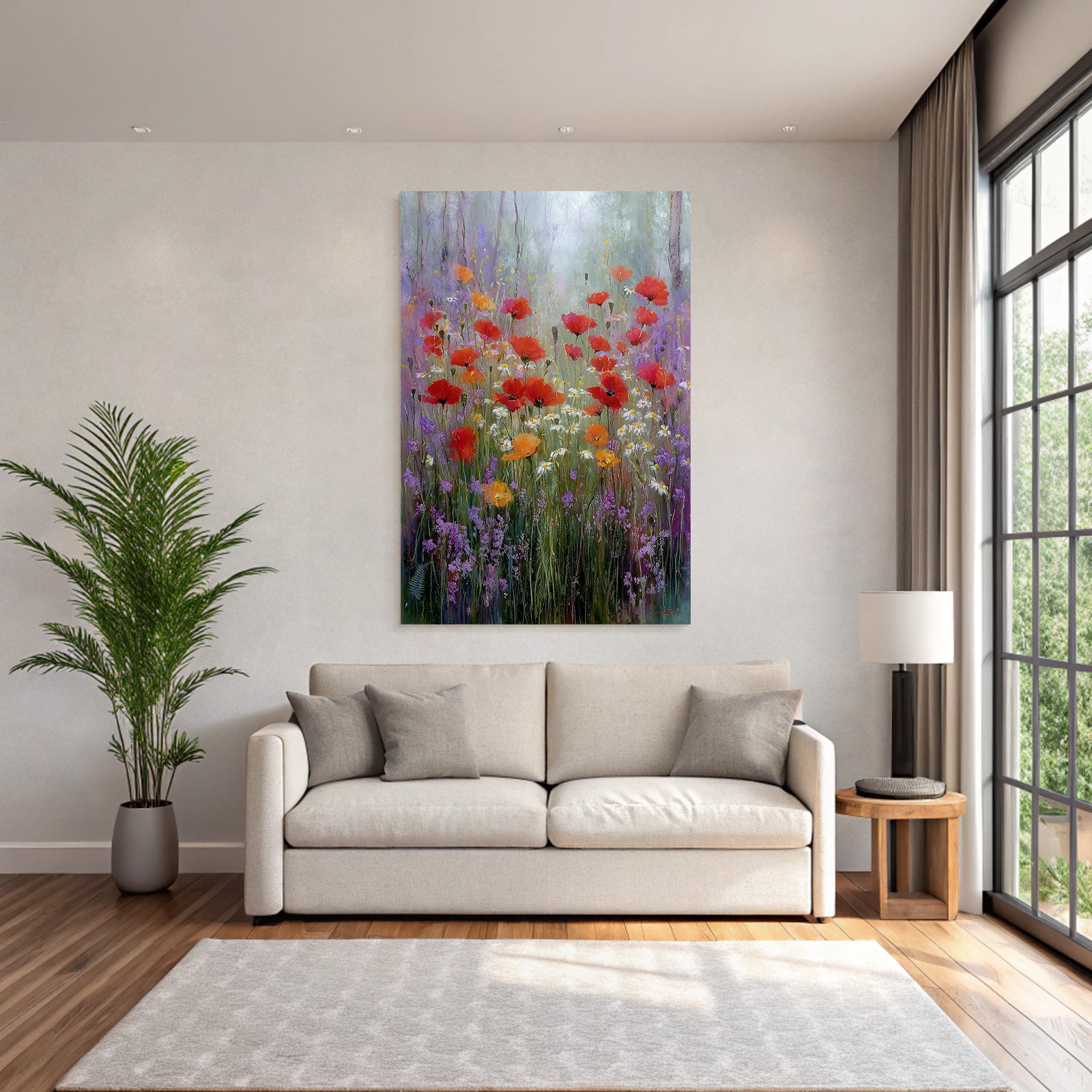 Wildwiese Mit Roten Mohn Weissen Gänseblümchen Und Lila Blüten