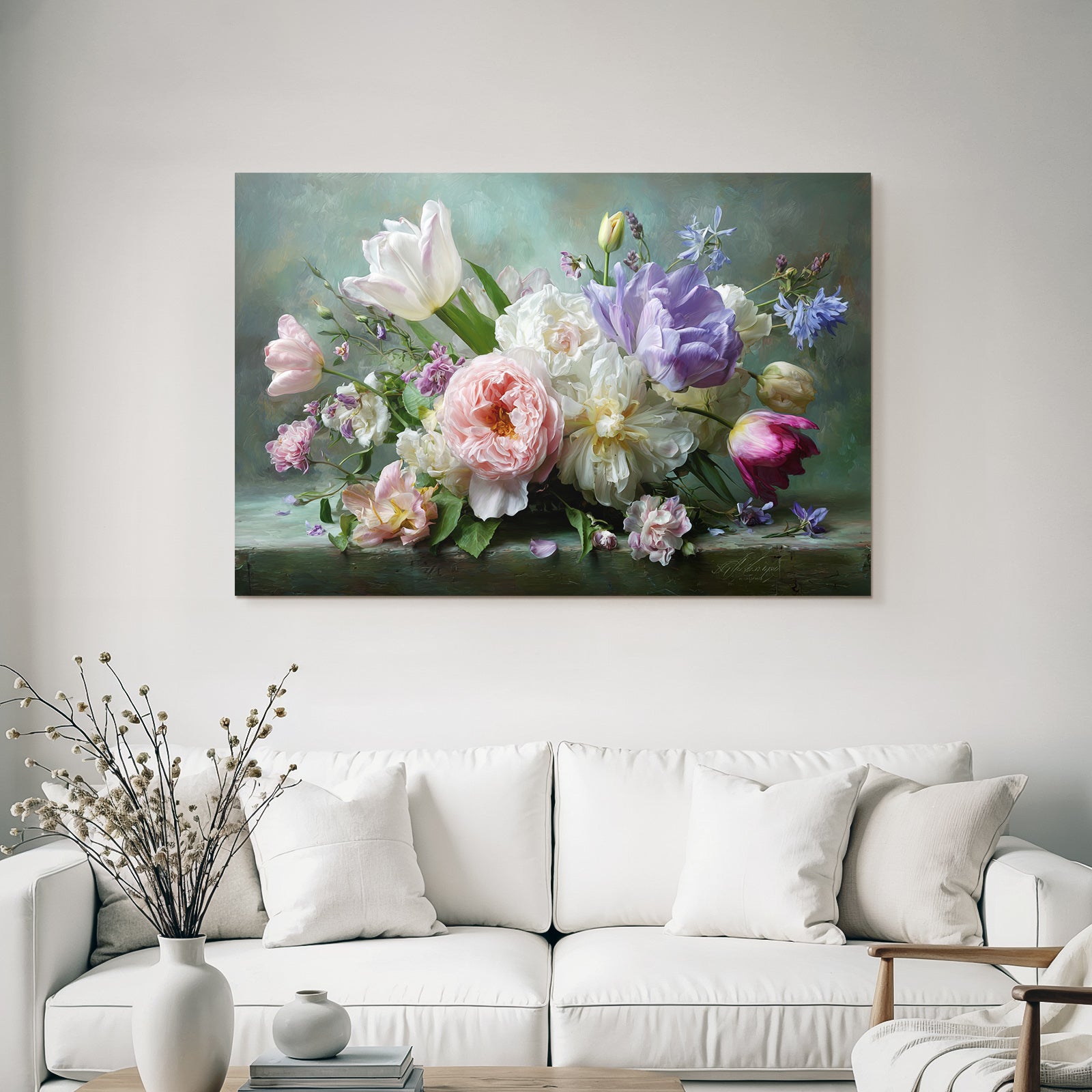 Lebhafter Strauss Mit Pfingstrosen Und Tulpen