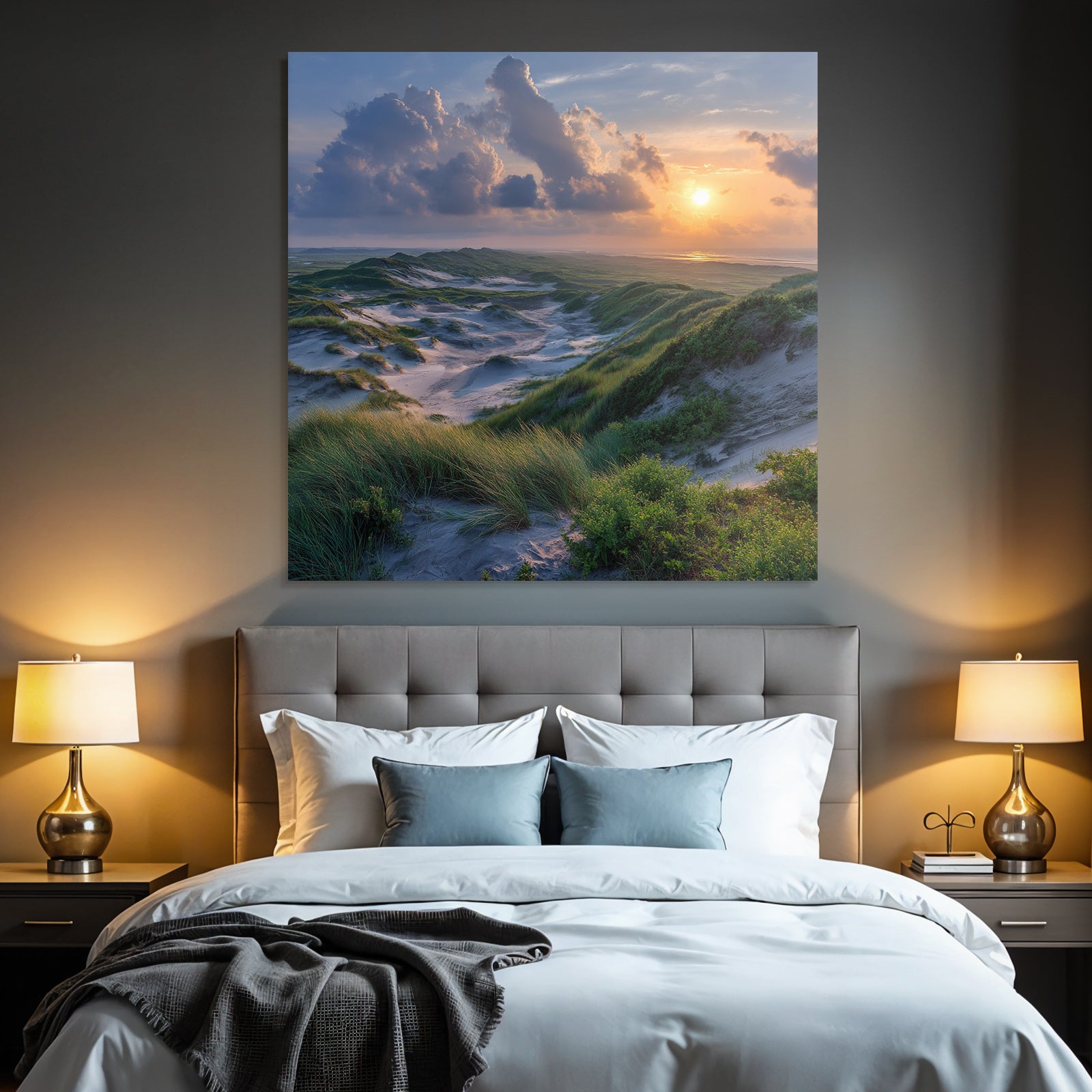 Ruhige Landschaft Sanddünen Horizontfarbiger Sonnenuntergang | Duenen und Heide | Landschaften