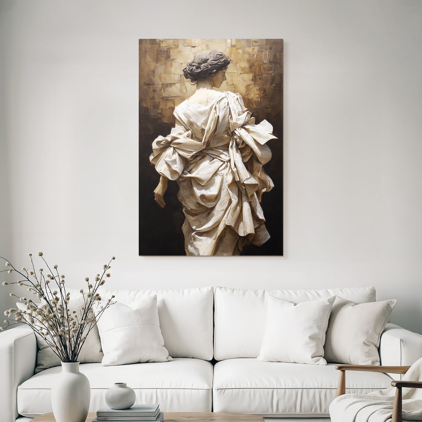 Elegante Figura Mit Gewickeltem Stoff Im Hintergrund Mit Detail Reichtum | Aktkunst und Sinnlichkeit | Menschen und Emotionen