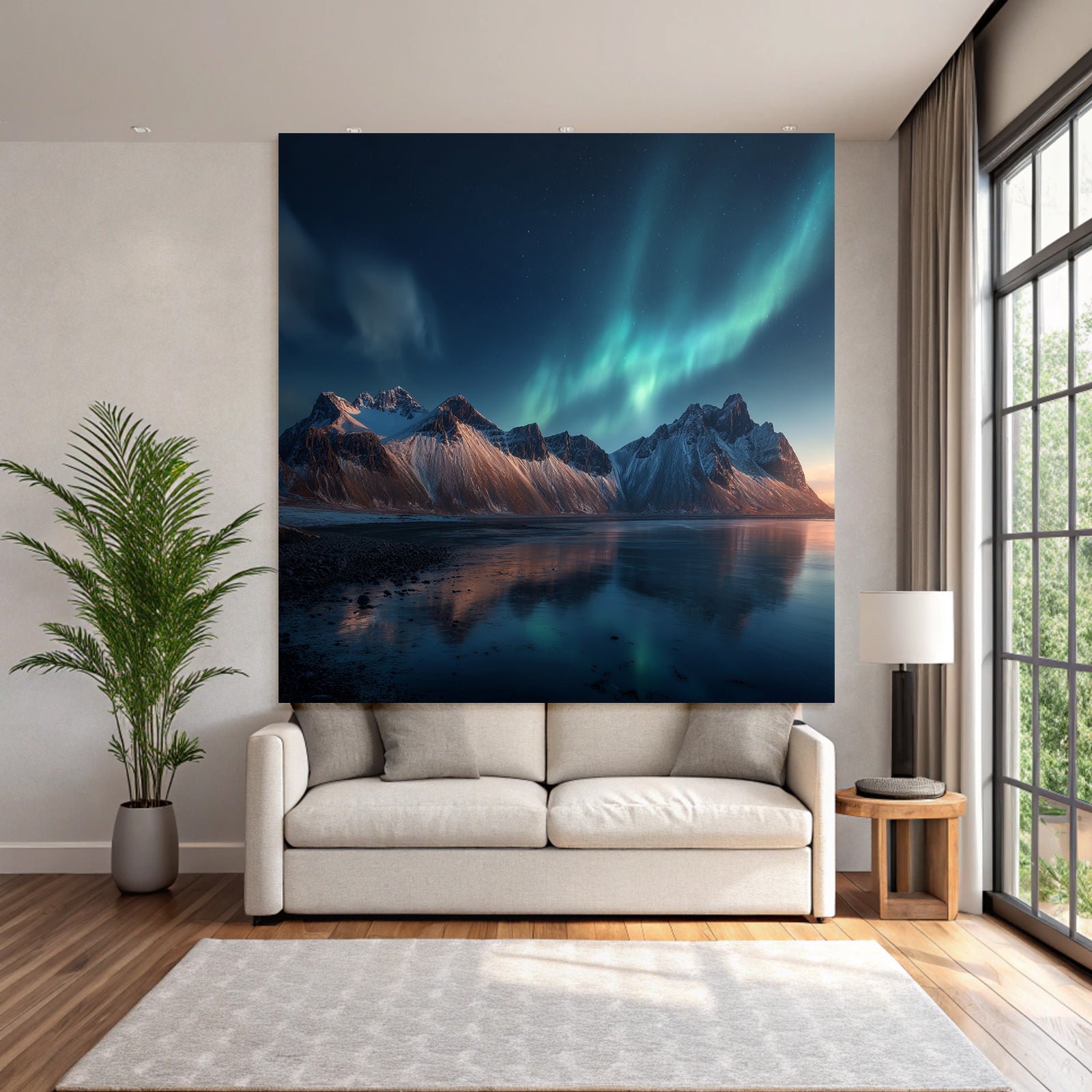 Polarlicht Abendliche Aurora Borealis Mit Schneebedeckten Bergen Und Reflektion In See | Fjorde und Gletscher | Landschaften