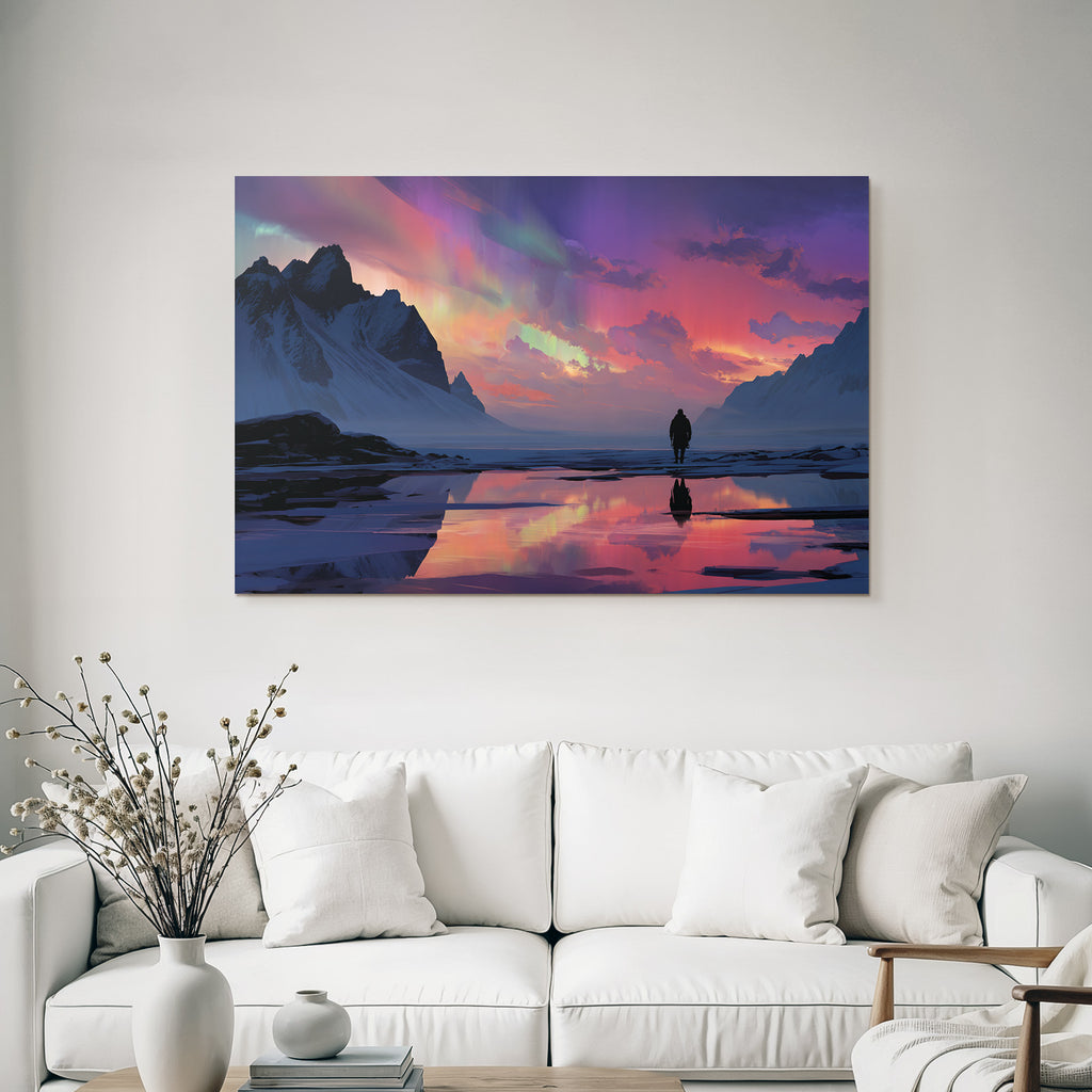 Polarlicht Majestatische Berglandschaft Nordlichter Reflektierende Oberfläche | Fjorde und Gletscher | Landschaften