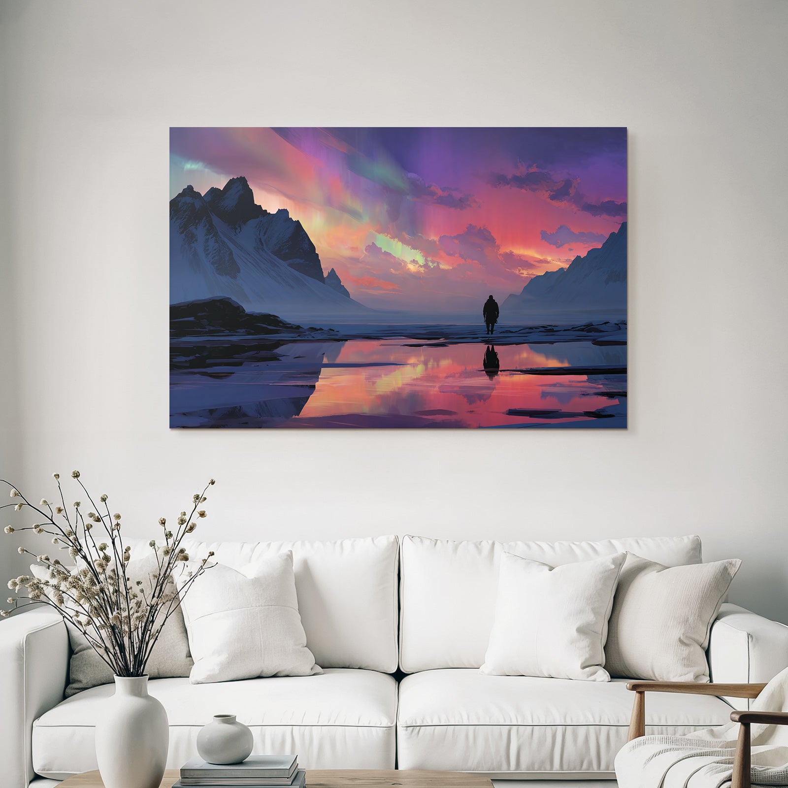 Polarlicht Majestatische Berglandschaft Nordlichter Reflektierende Oberfläche | Fjorde und Gletscher | Landschaften