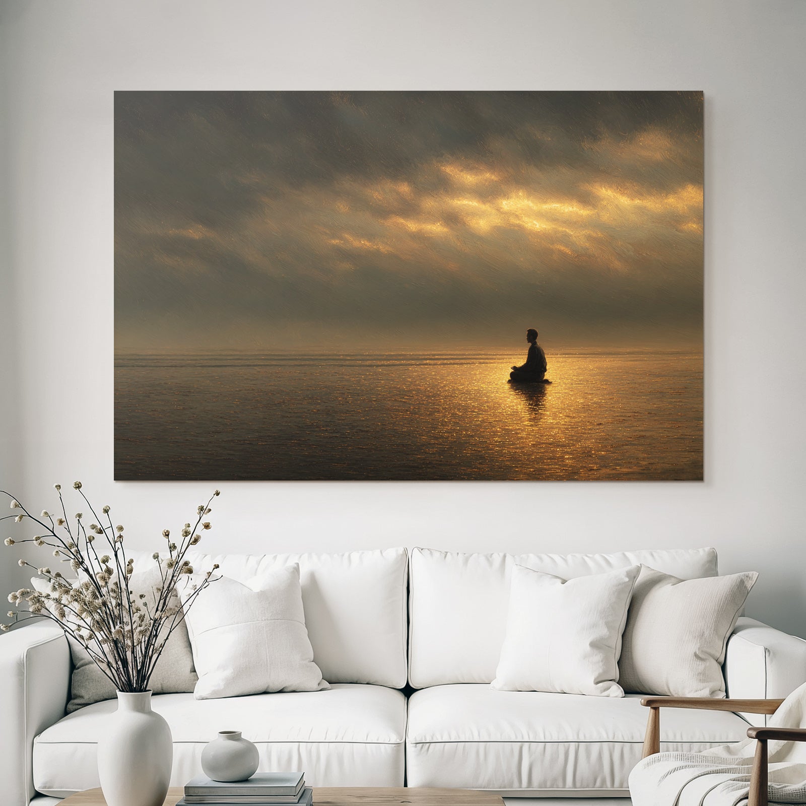 Yoga Meditation Meditierende Figur Auf Reflektierender Oberfläche Unter Dramatischem Himmel | Yoga und Meditation | Themen und Hobbys