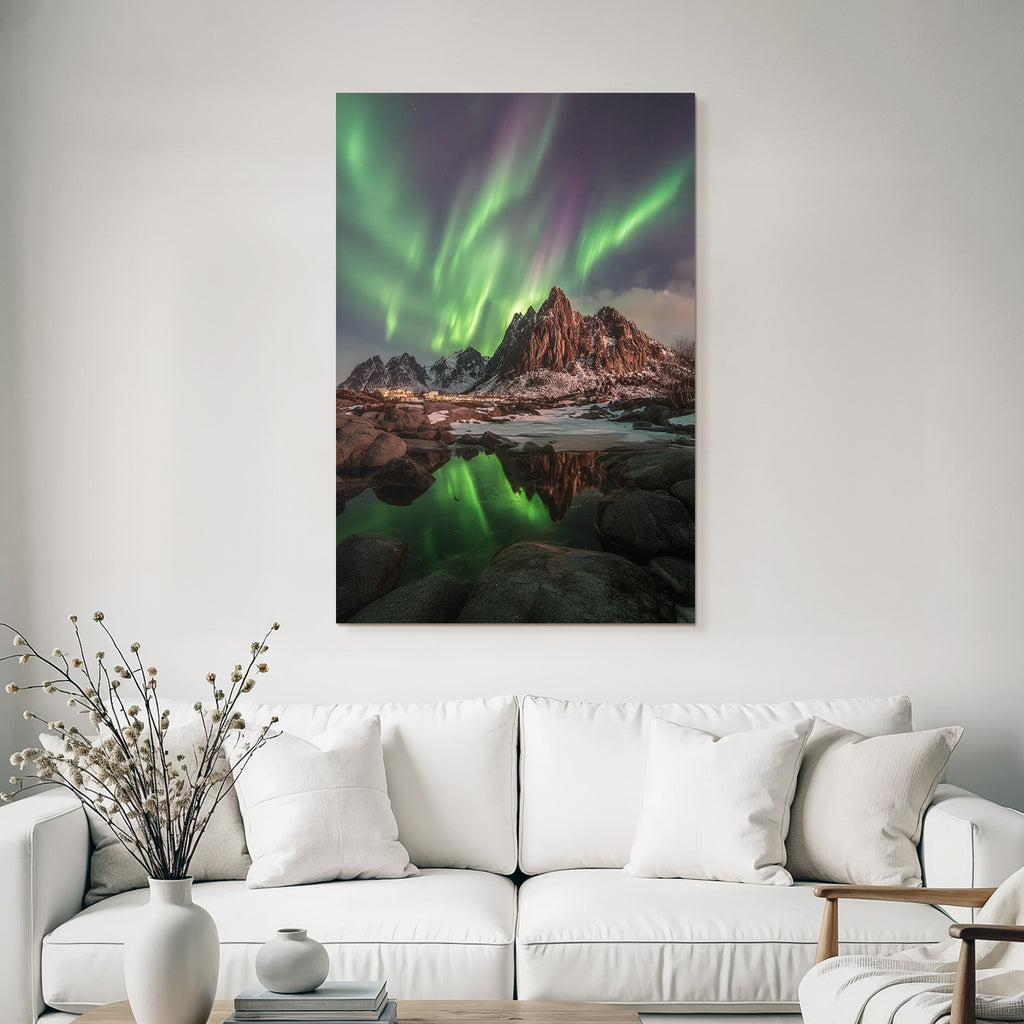 Polarlicht Nordlichter In Der Natur Mit Sternen Himmel Und Bergen | Fjorde und Gletscher | Landschaften