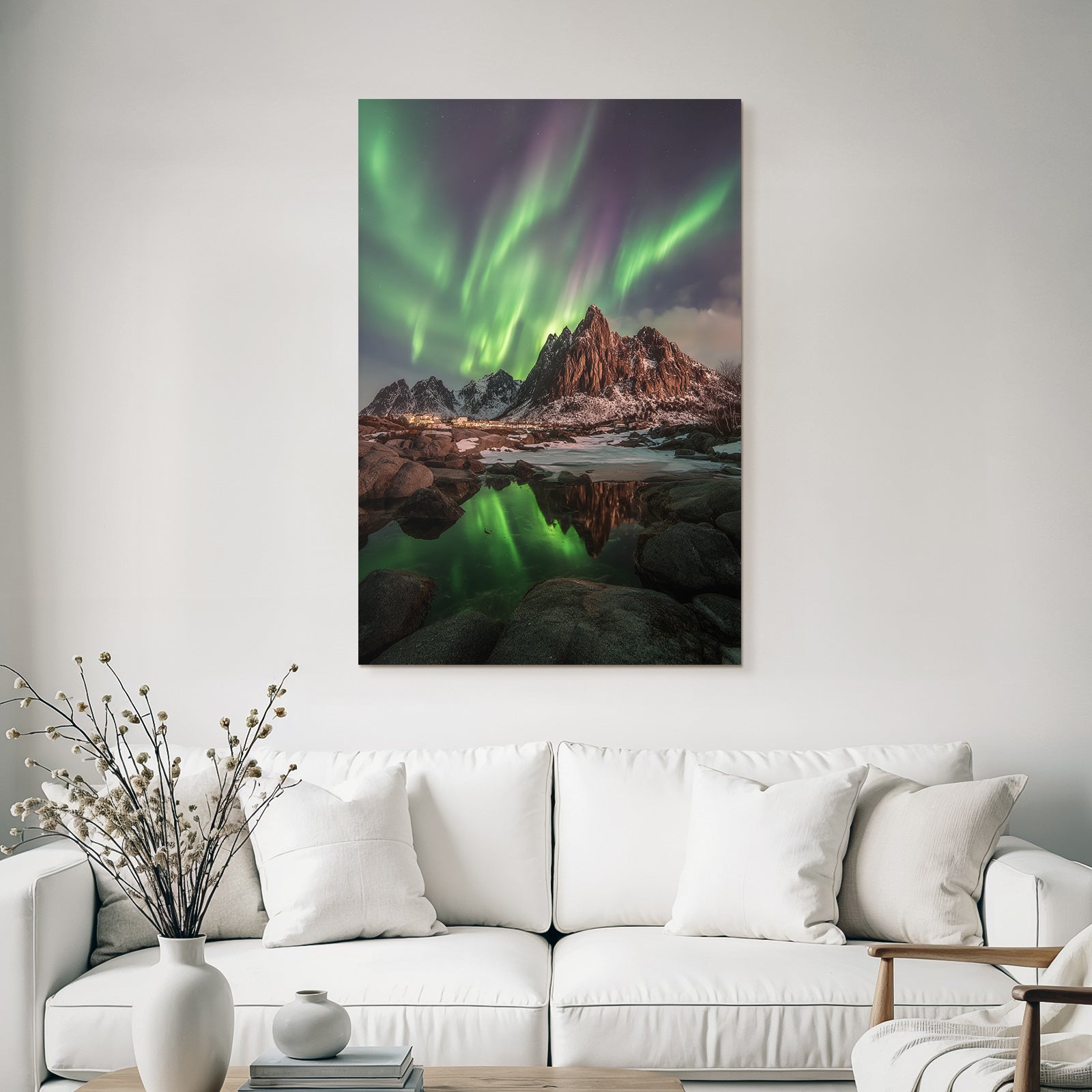 Polarlicht Nordlichter In Der Natur Mit Sternen Himmel Und Bergen | Fjorde und Gletscher | Landschaften