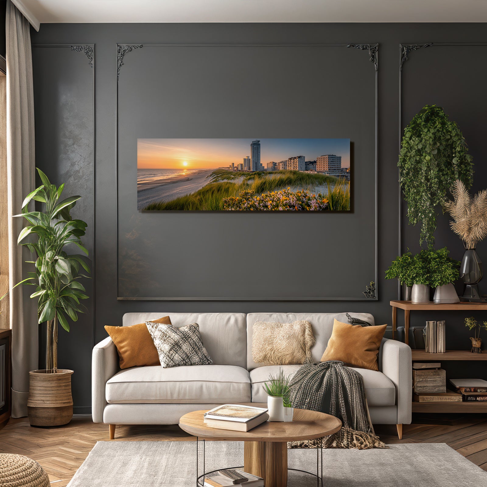 Küstensonnenuntergang Moderne Stadt Blumen Strand | Duenen und Heide | Landschaften