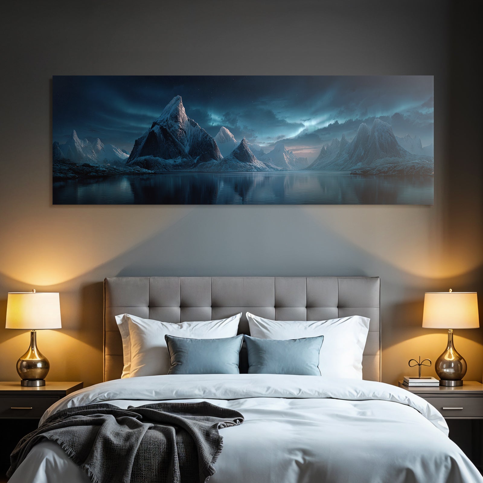 Polarlicht Dramatische Winterlandschaft Sternenhimmel Aurora Borealis Reflexionen | Fjorde und Gletscher | Landschaften