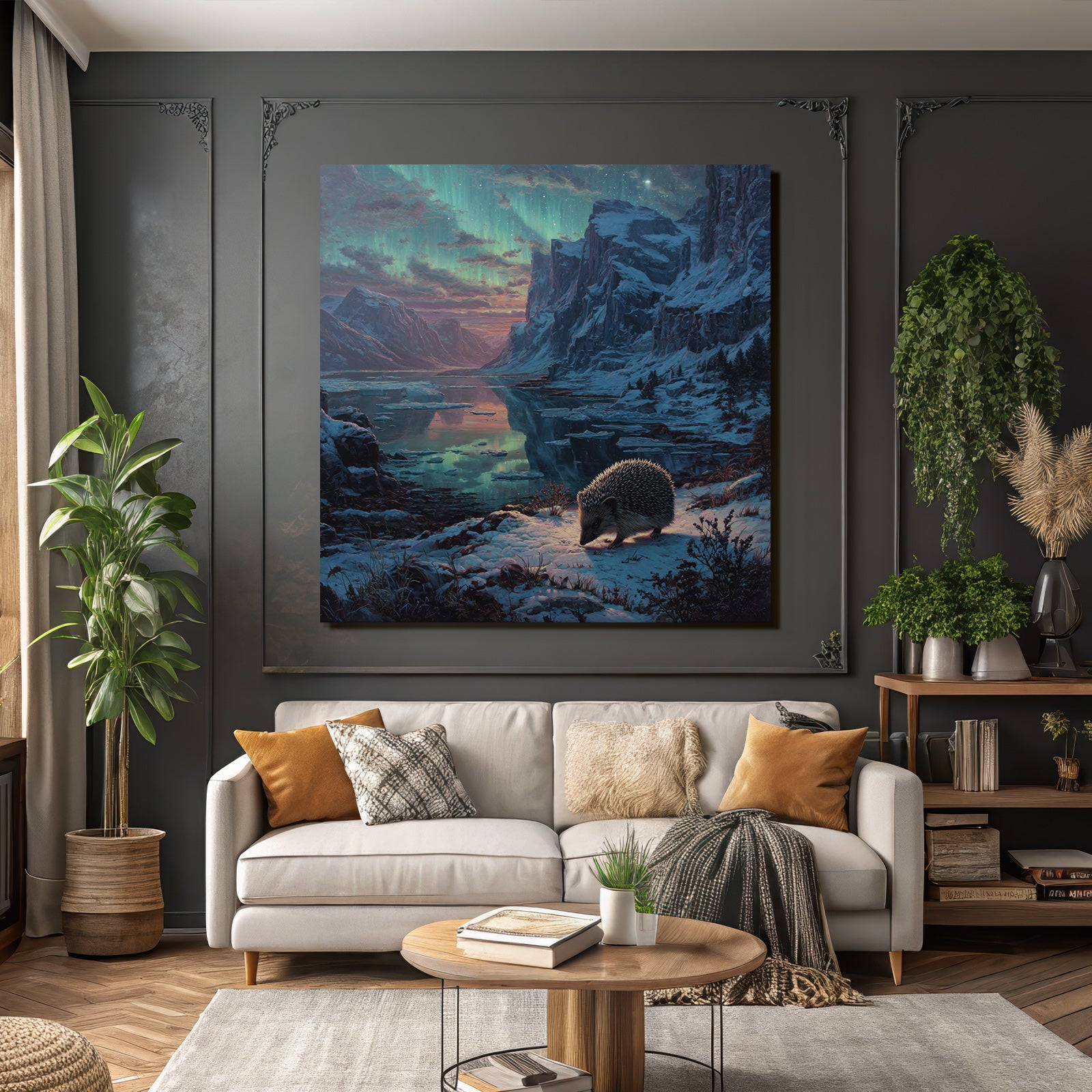 Polarlicht Verschneite Winterlandschaft Hedgehog Aurora Borealis | Fjorde und Gletscher | Landschaften