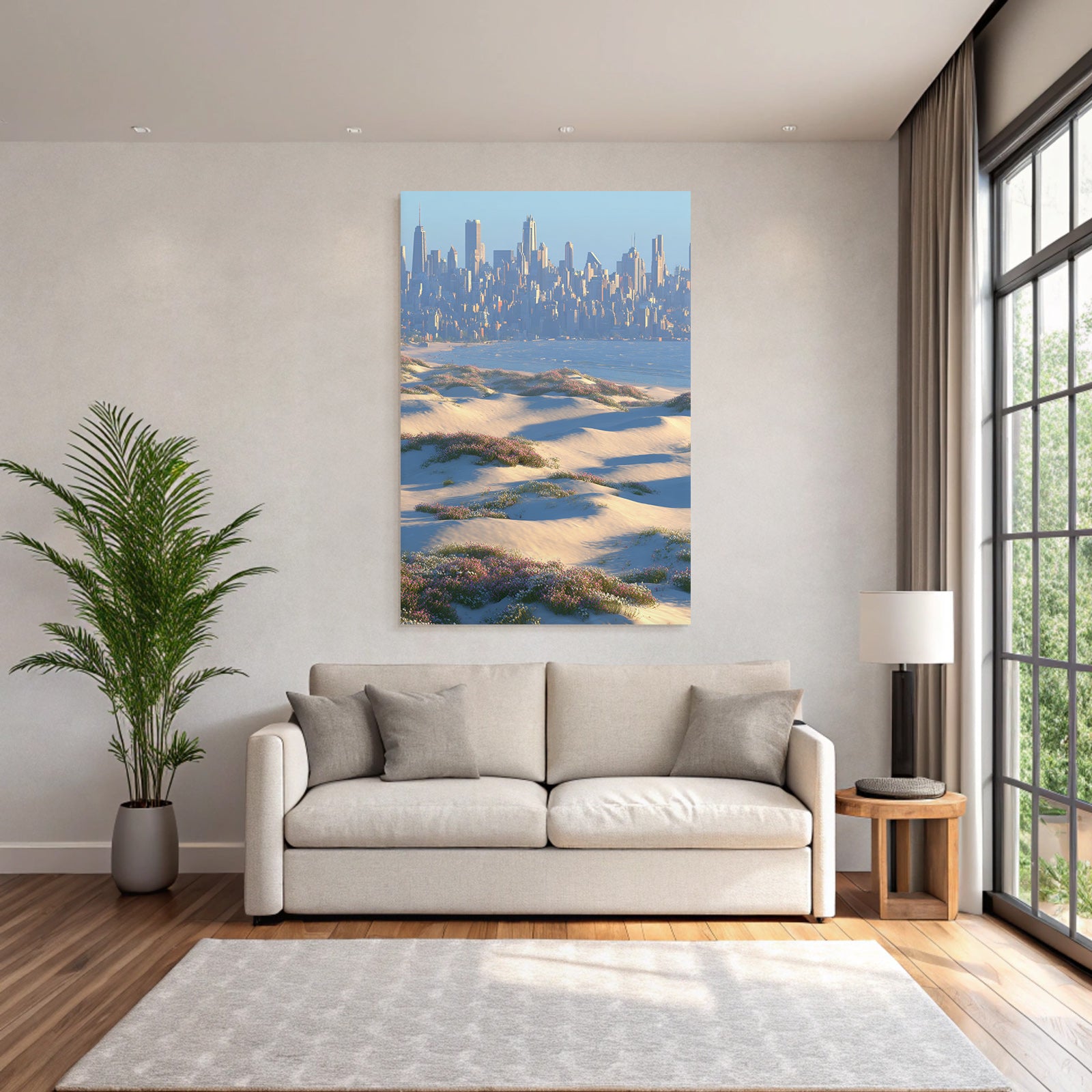 Sanddünen Blumen Stadt Skyline Küste | Duenen und Heide | Landschaften