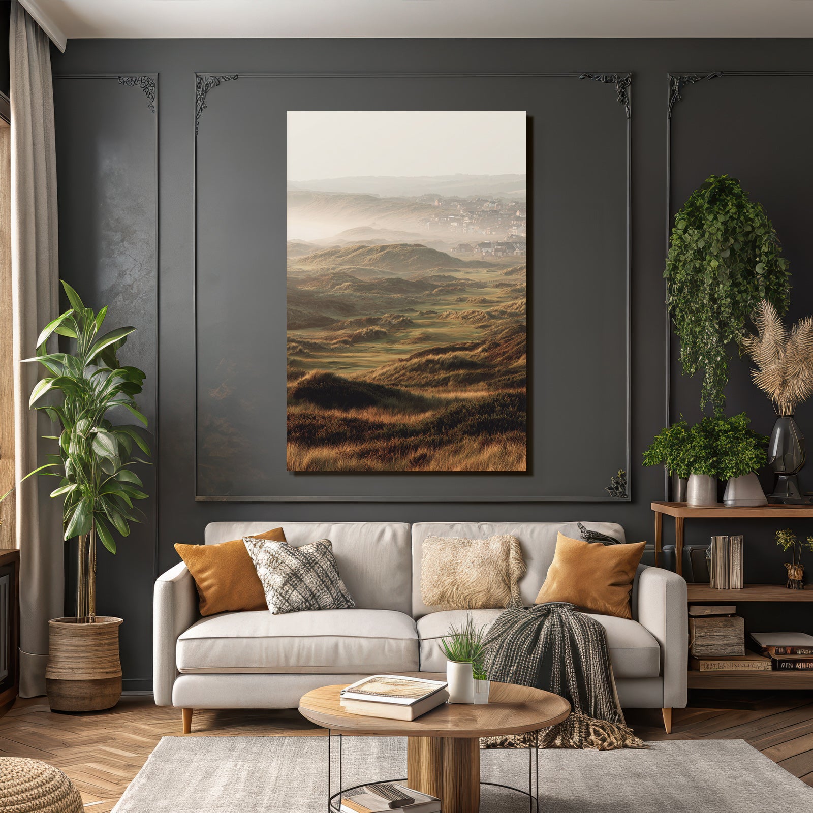 Scenic Landscape Rolling Hills Misty Coastal Area Dawn Dusk | Duenen und Heide | Landschaften