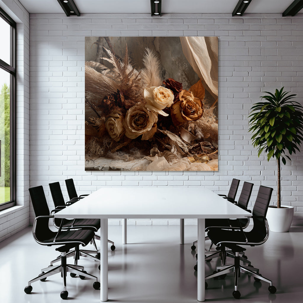 Trocken Retro Flowers Getrocknete Rosen Flower Arrangement Erdige Tonpalette Rustikaler Stil