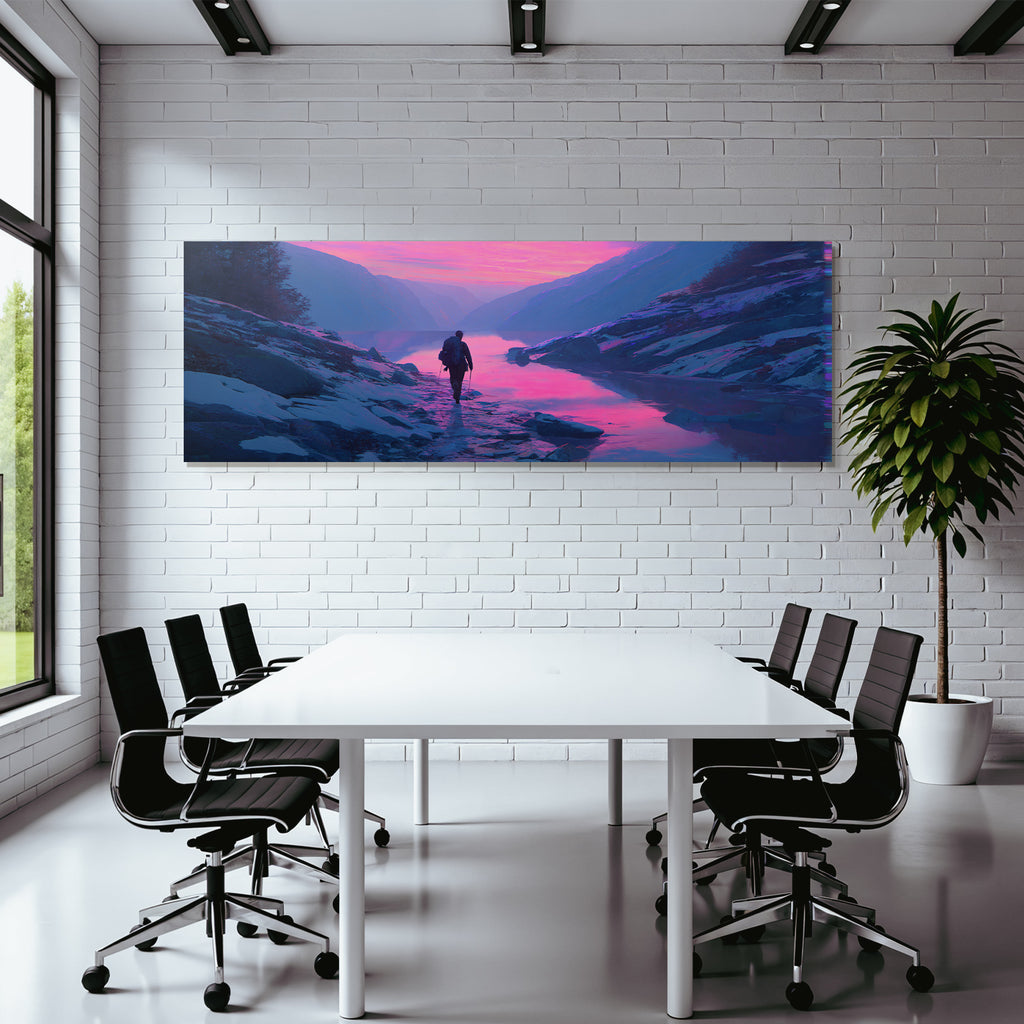 Polarlicht Ruhige Landschaft Mit Person Am Steinigen Ufer Bei Sonnenaufgang Oder Sonnenuntergang | Fjorde und Gletscher | Landschaften