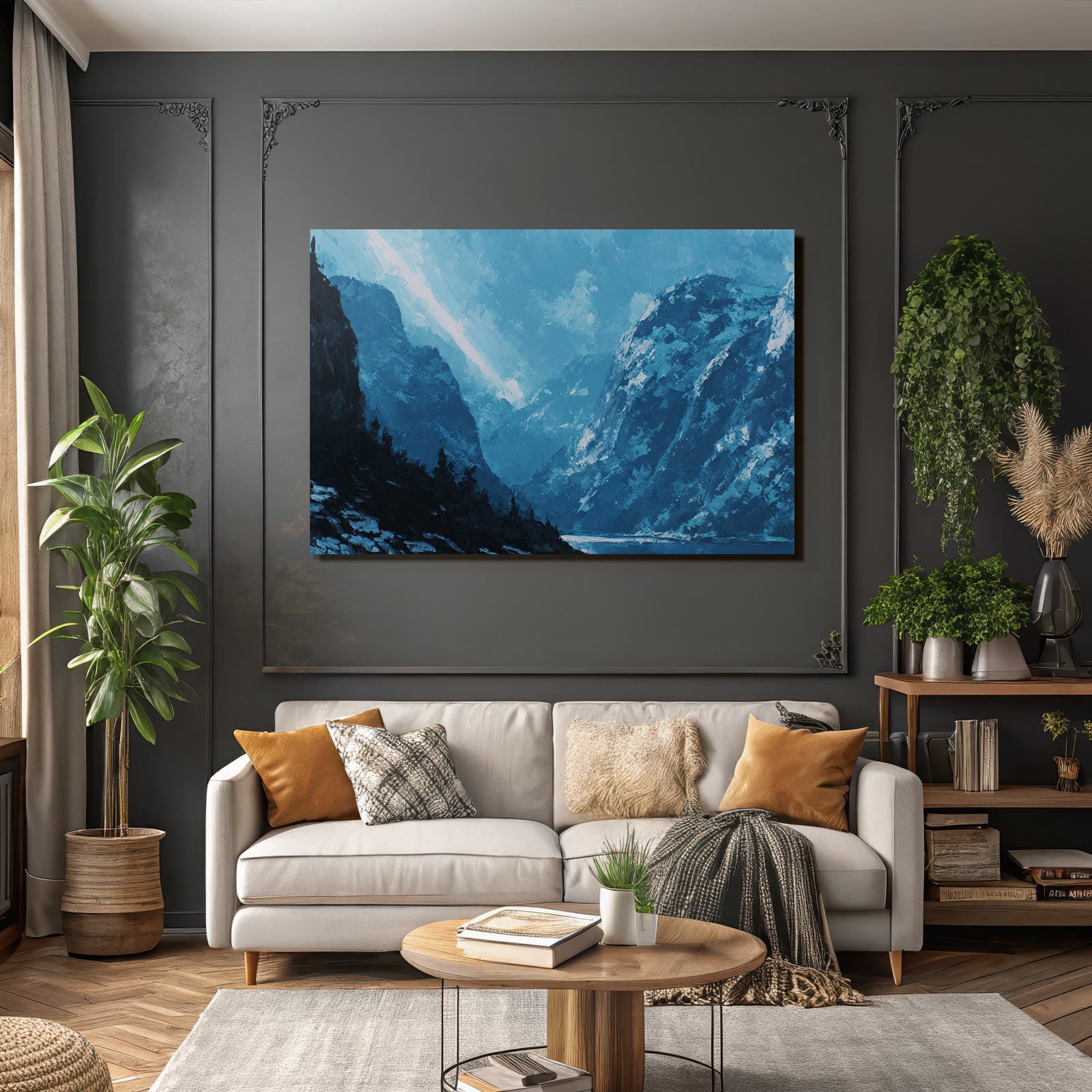 Polarlicht Berglandschaft Mit Blaüm Himmel Und Rosen Landschaft Herbstmalerei | Fjorde und Gletscher | Landschaften