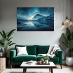 Polarlicht Szenische Landlandschaft Mit Bergen Und Aurora Borealis Reflektiert Im Wasser | Fjorde und Gletscher | Landschaften