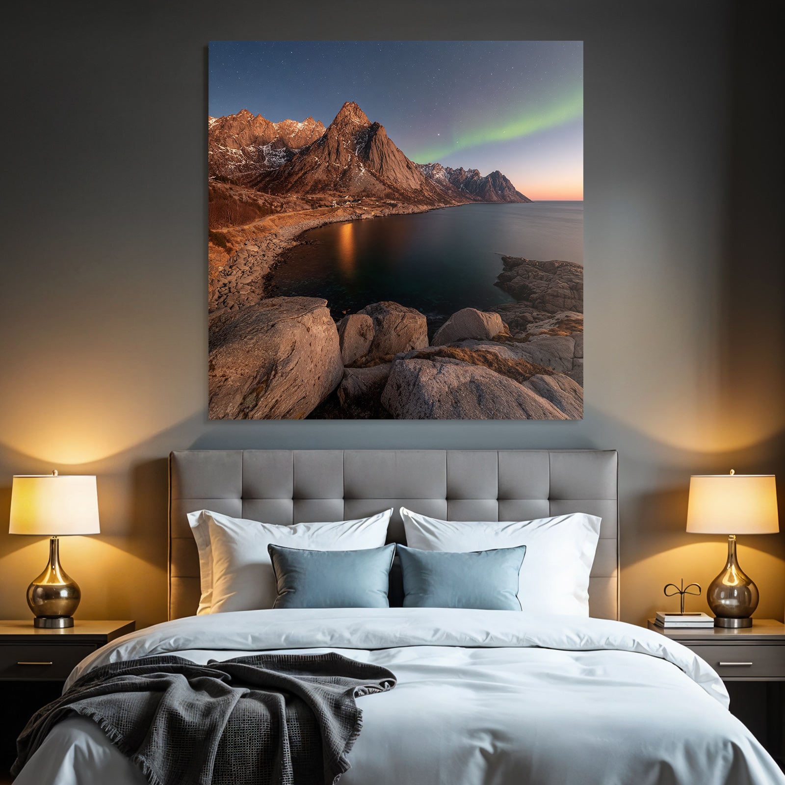 Polarlicht Coastal Mountains Northern Lights Tranquil Landscape | Fjorde und Gletscher | Landschaften