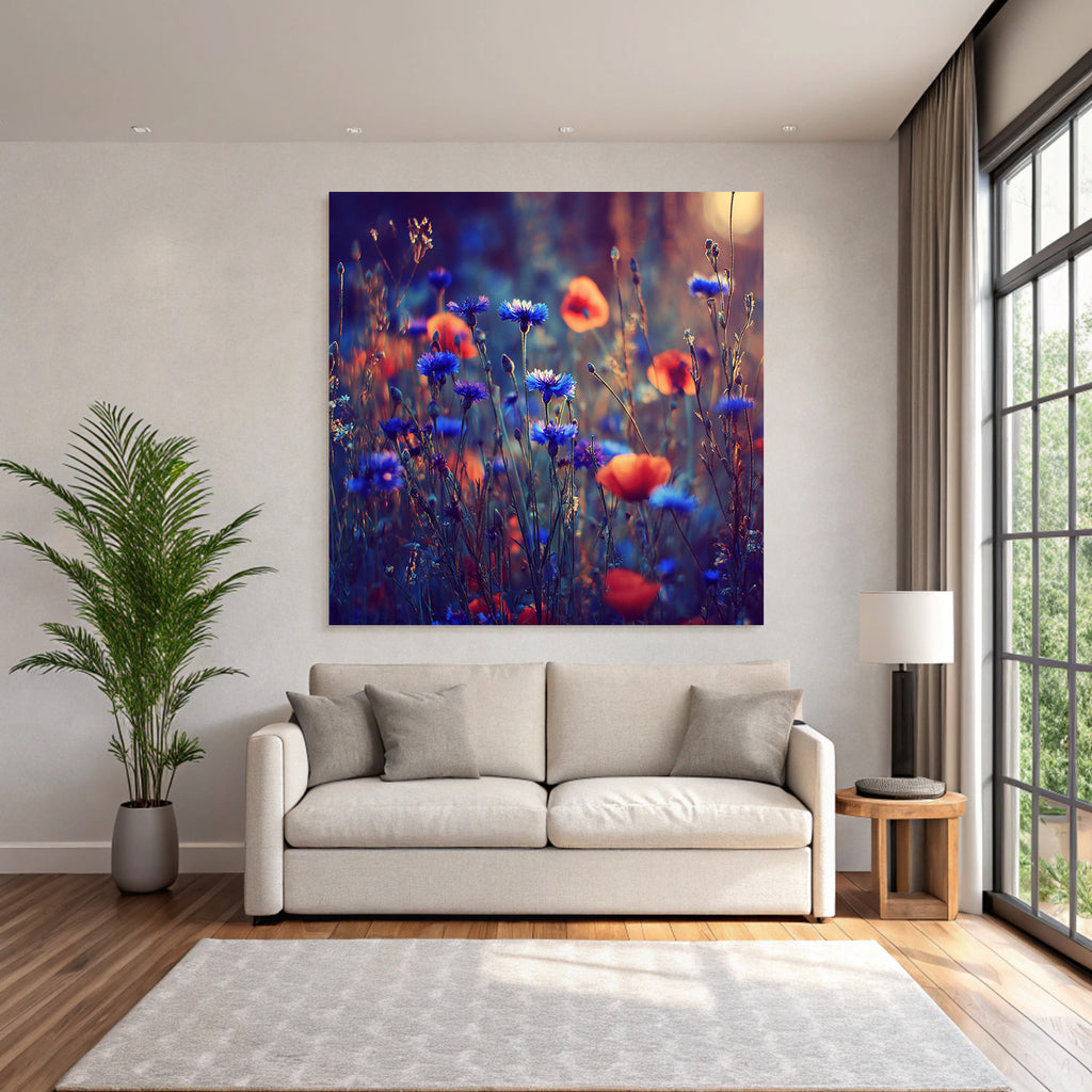 Wiese Mit Roten Und Blaunen Korn Und Mohn
