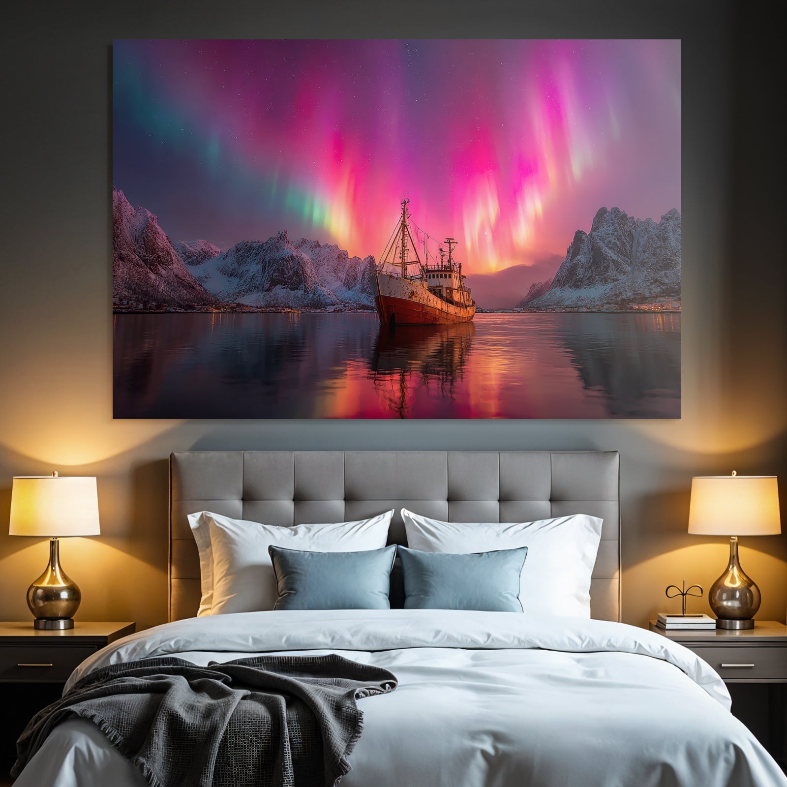 Polarlicht Frozen Landscape With Aurora Borealis Und Altem Schiff | Fjorde und Gletscher | Landschaften